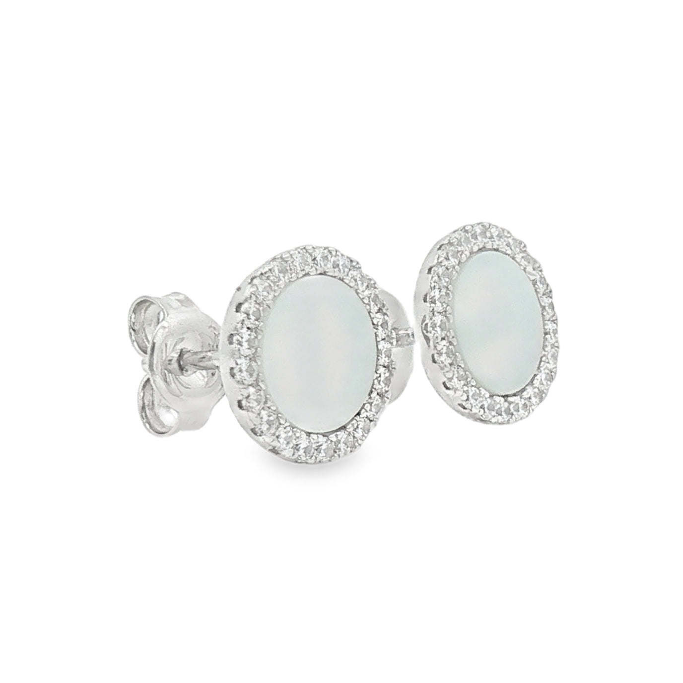 Silver Mother of Pearl & CZ Stud Earring side