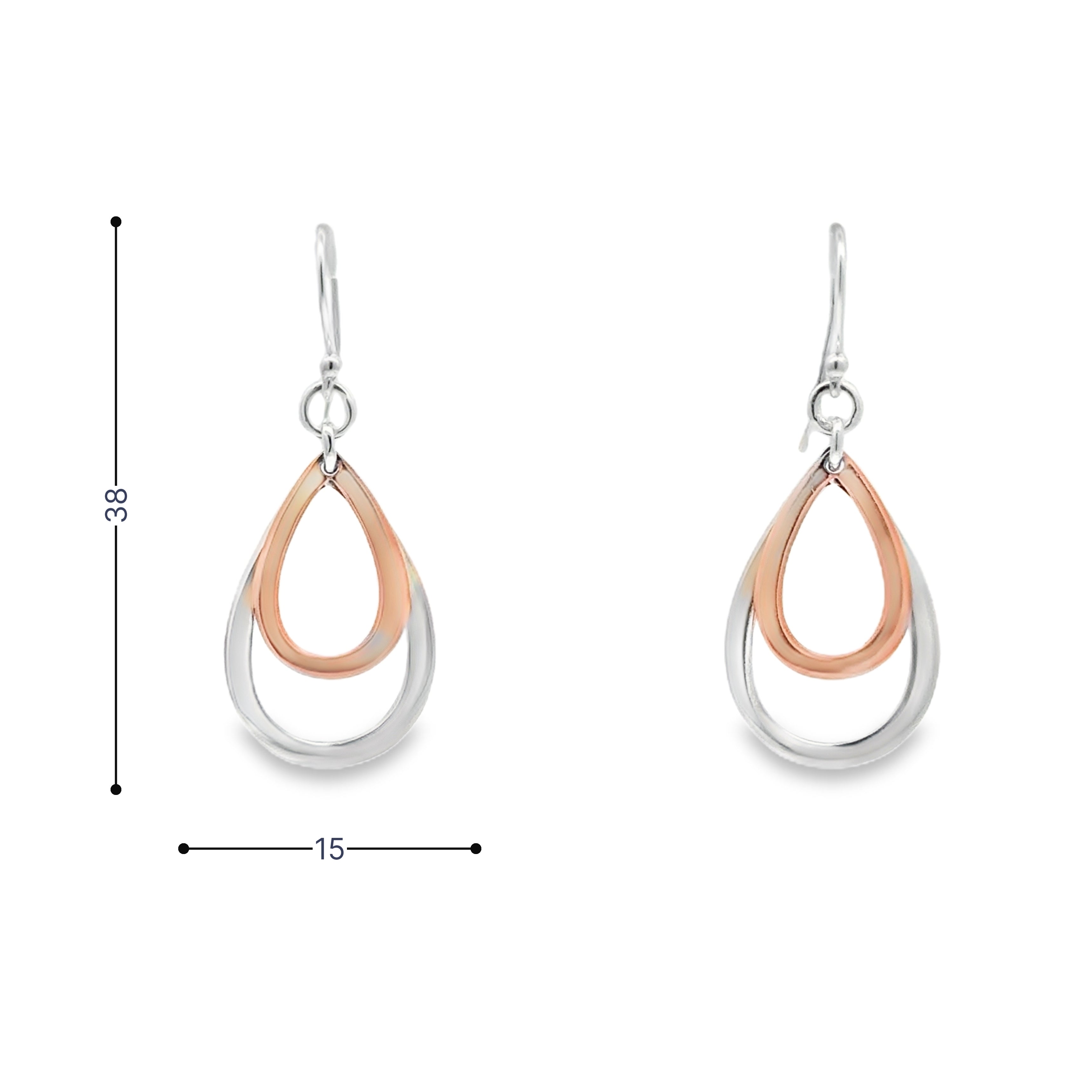 Sterling Silver Two Colour Teardrop Earrings MEASUREMENTS