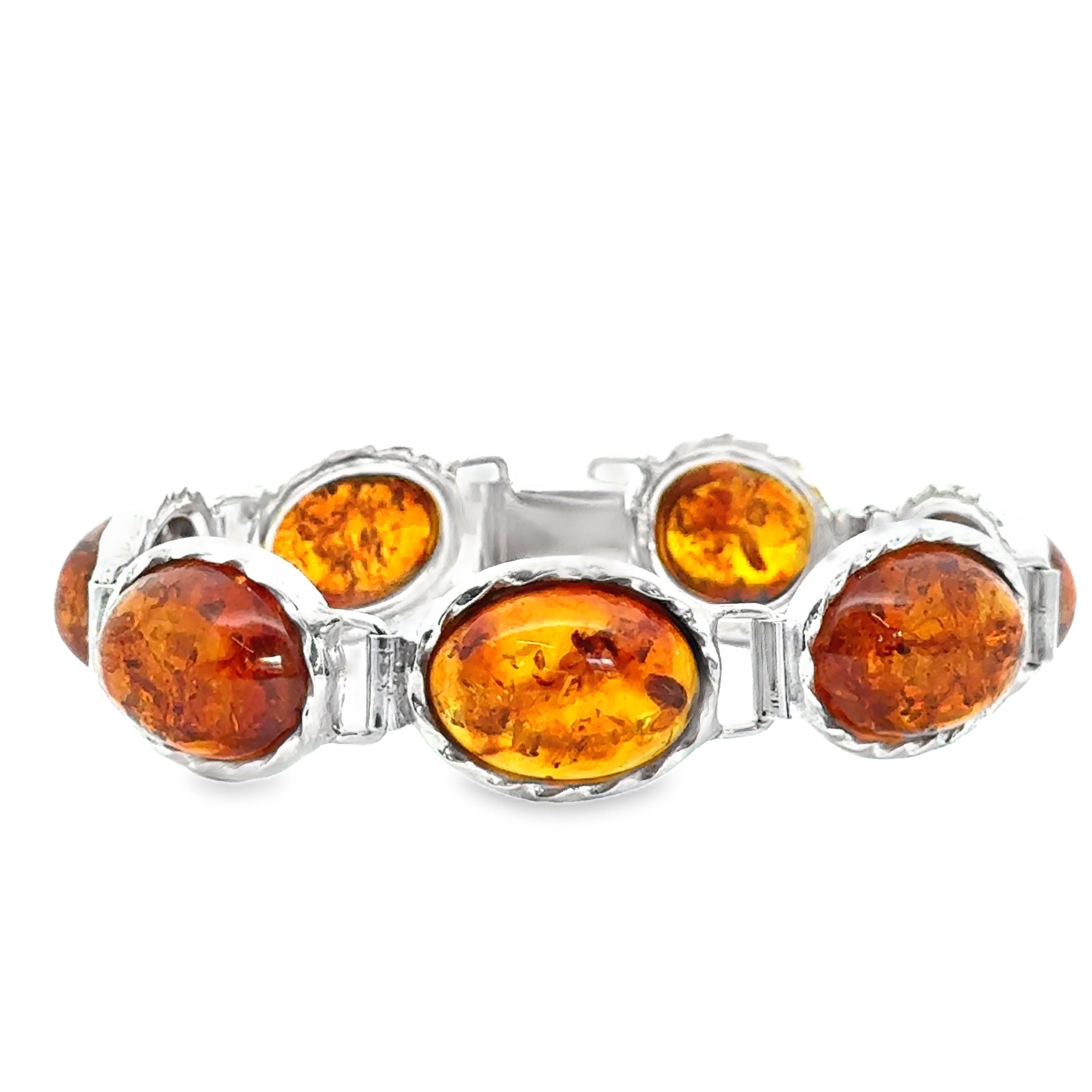 Silver Large Oval Amber Bracelet