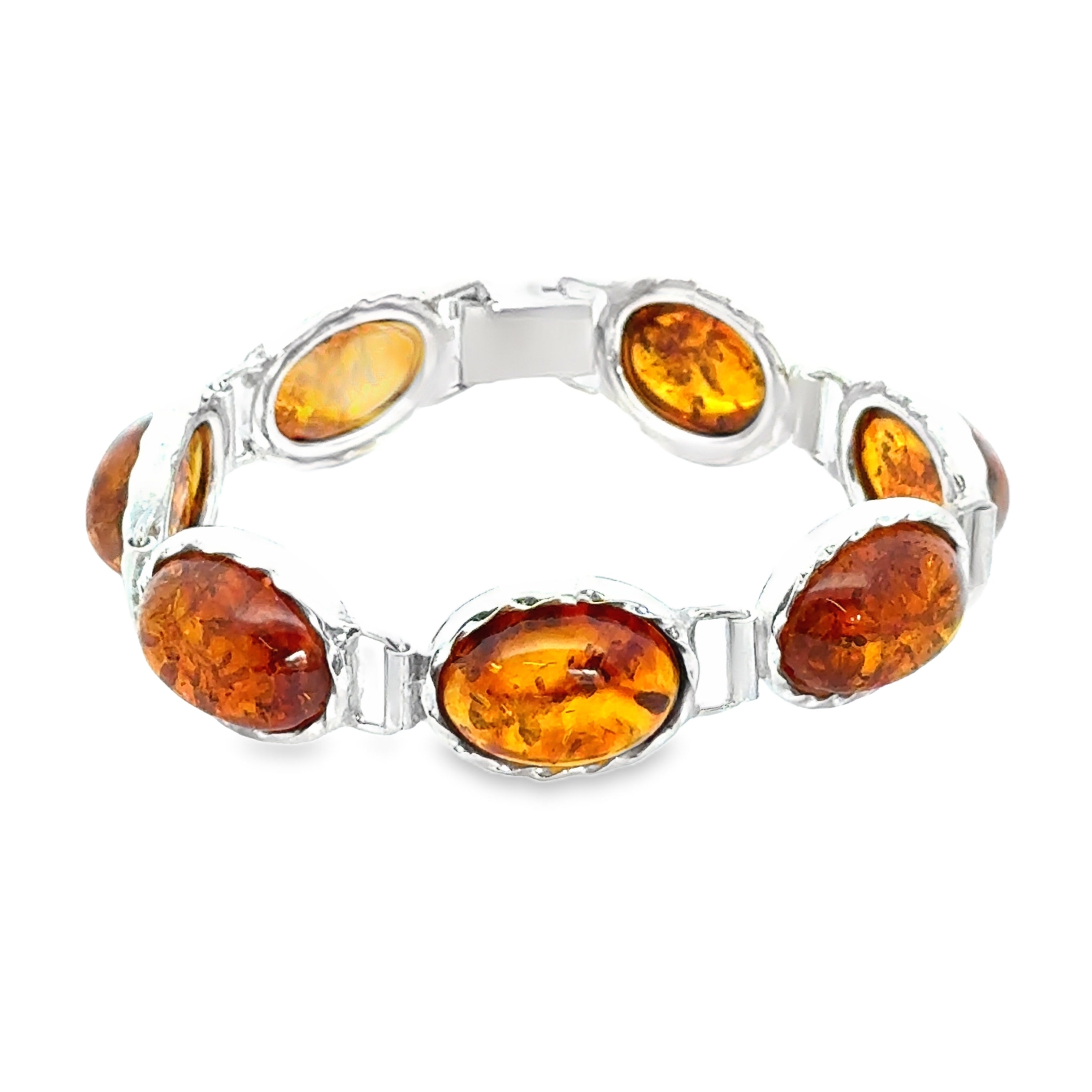 Silver Large Oval Amber Bracelet
