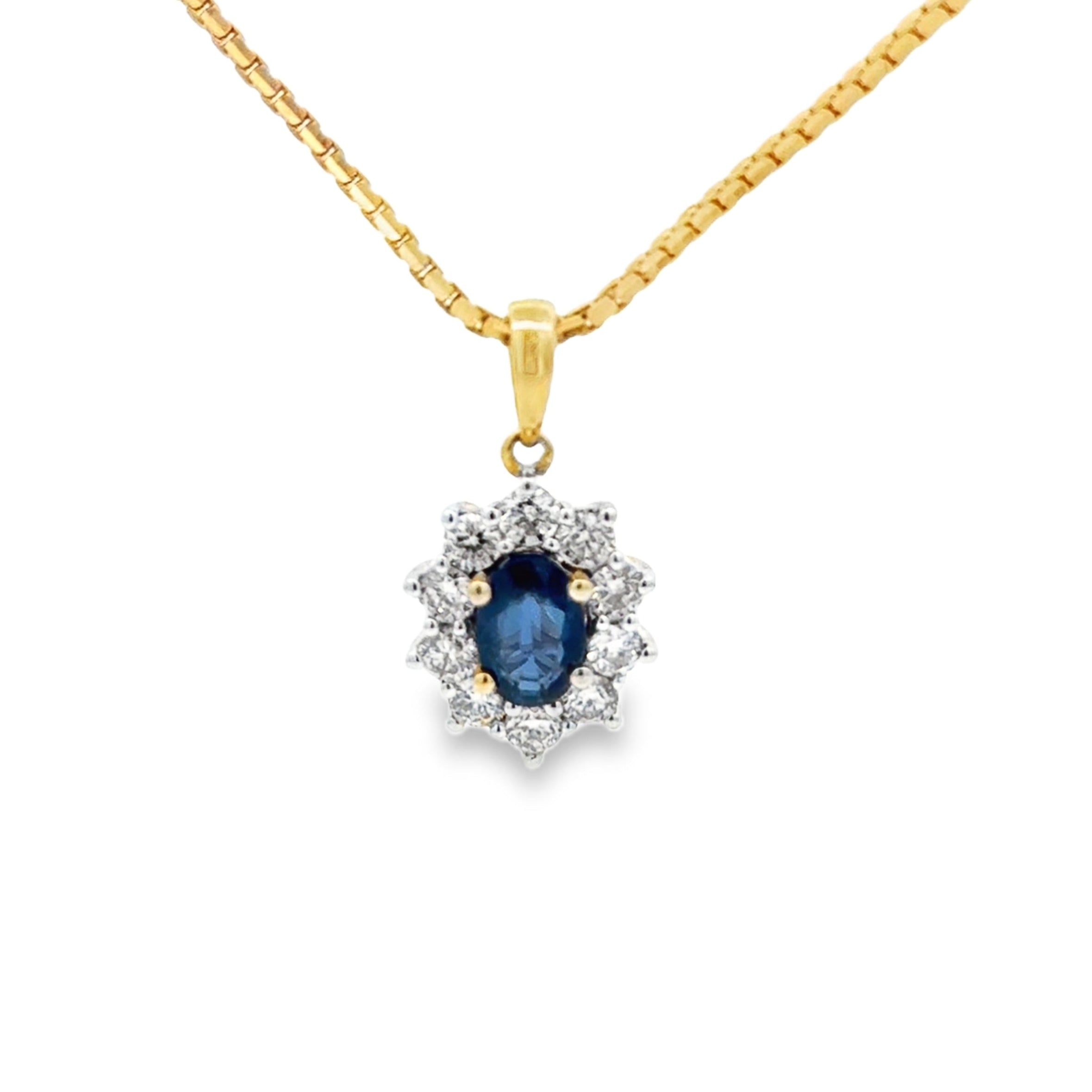 Sapphire & Diamond Oval Cluster Pendant