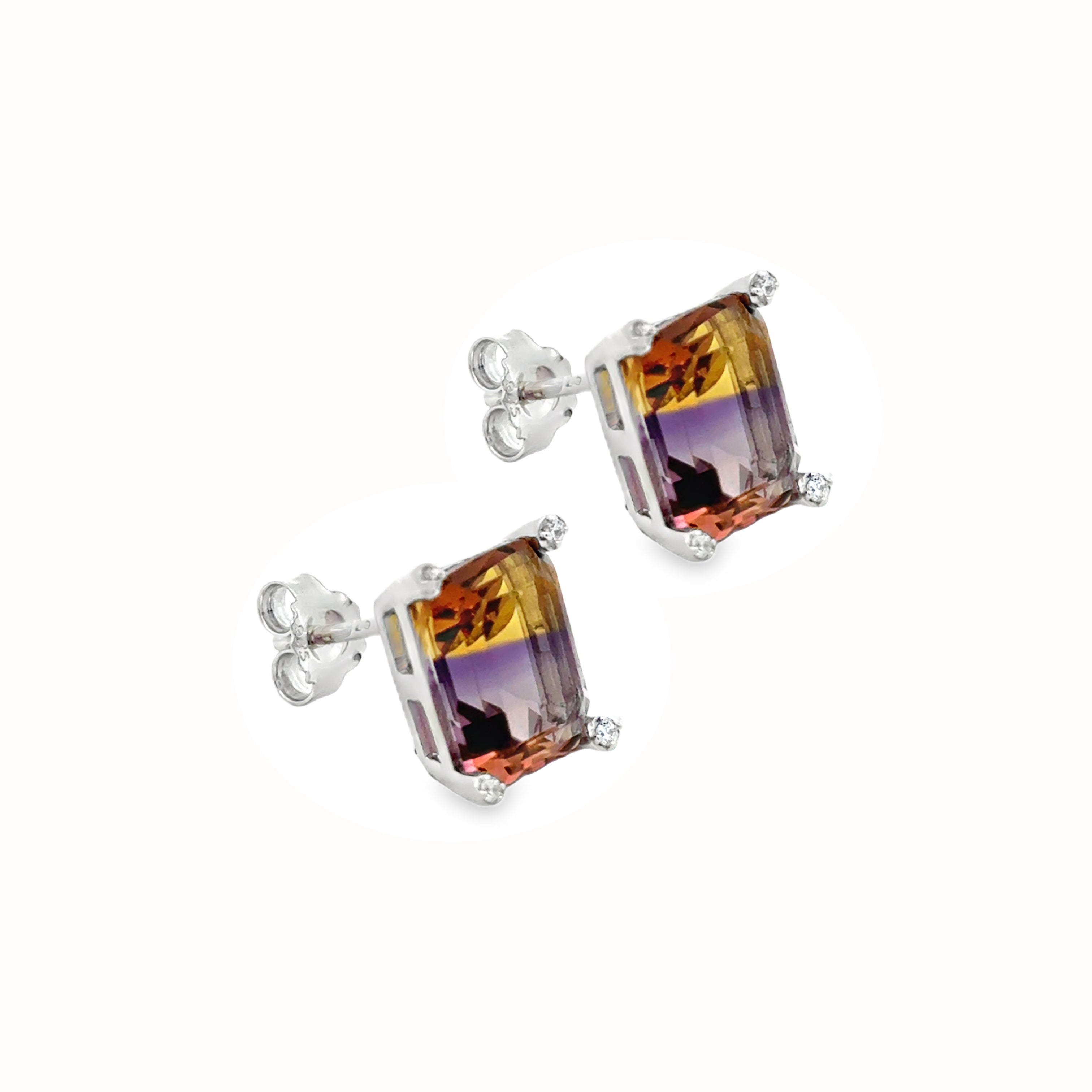 Silver Ametrine Stud Earrings SIDE