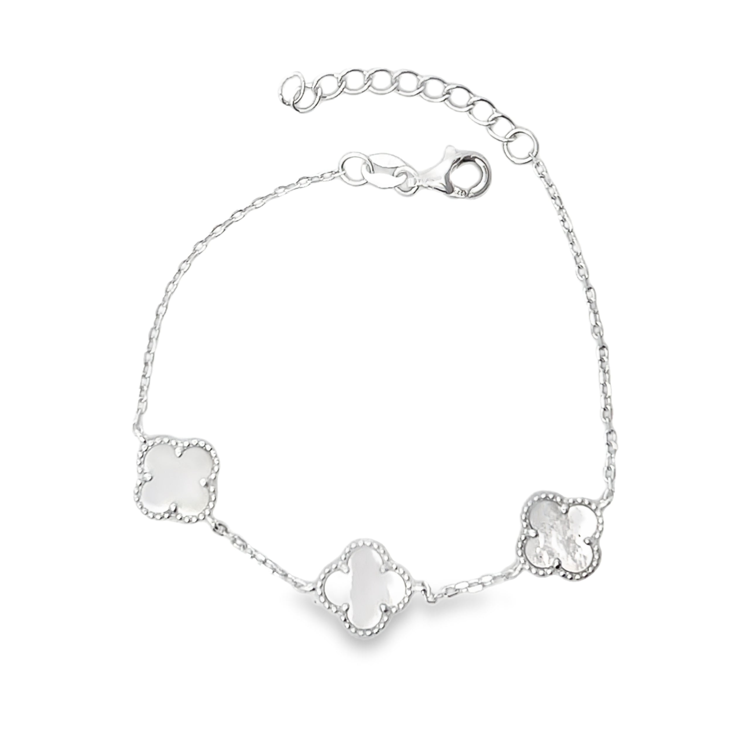 Sterling Silver Triple Mother of Pearl Clover Bracelet