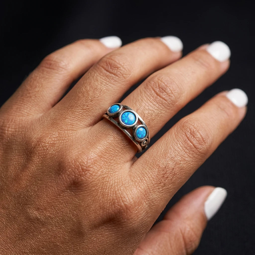 Aviv Silver Three Opal Ring model