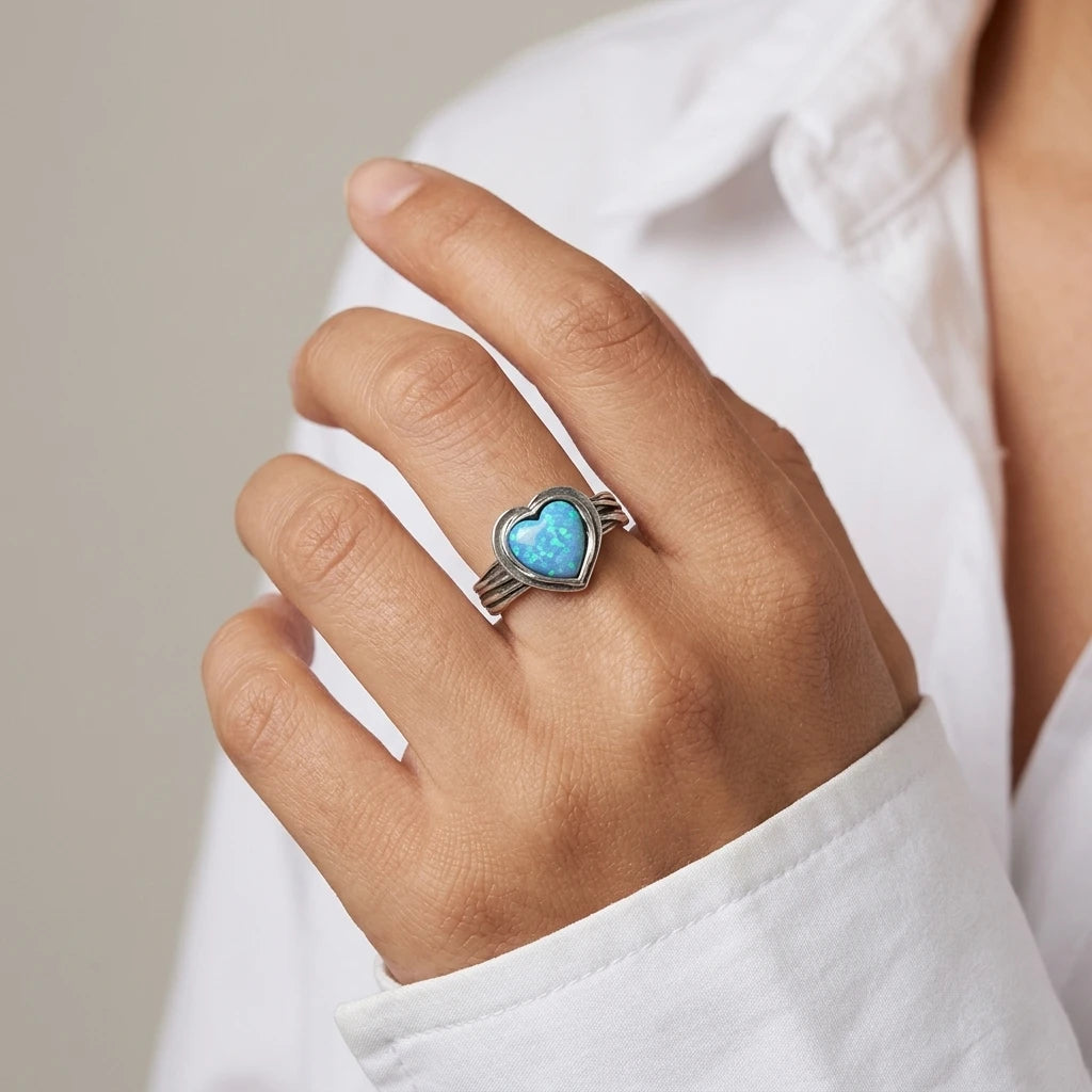 Aviv Silver Opal Large Heart Ring Model