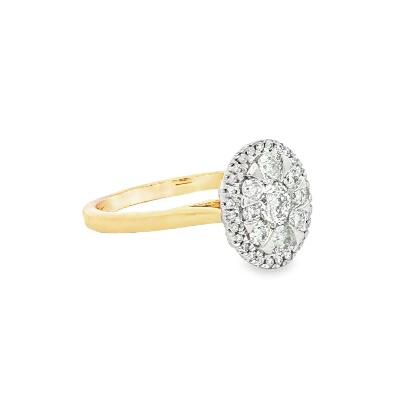 9ct Gold Diamond Oval Halo Engagement Ring side