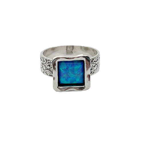 Aviv Silver Square Stone Opal Ring