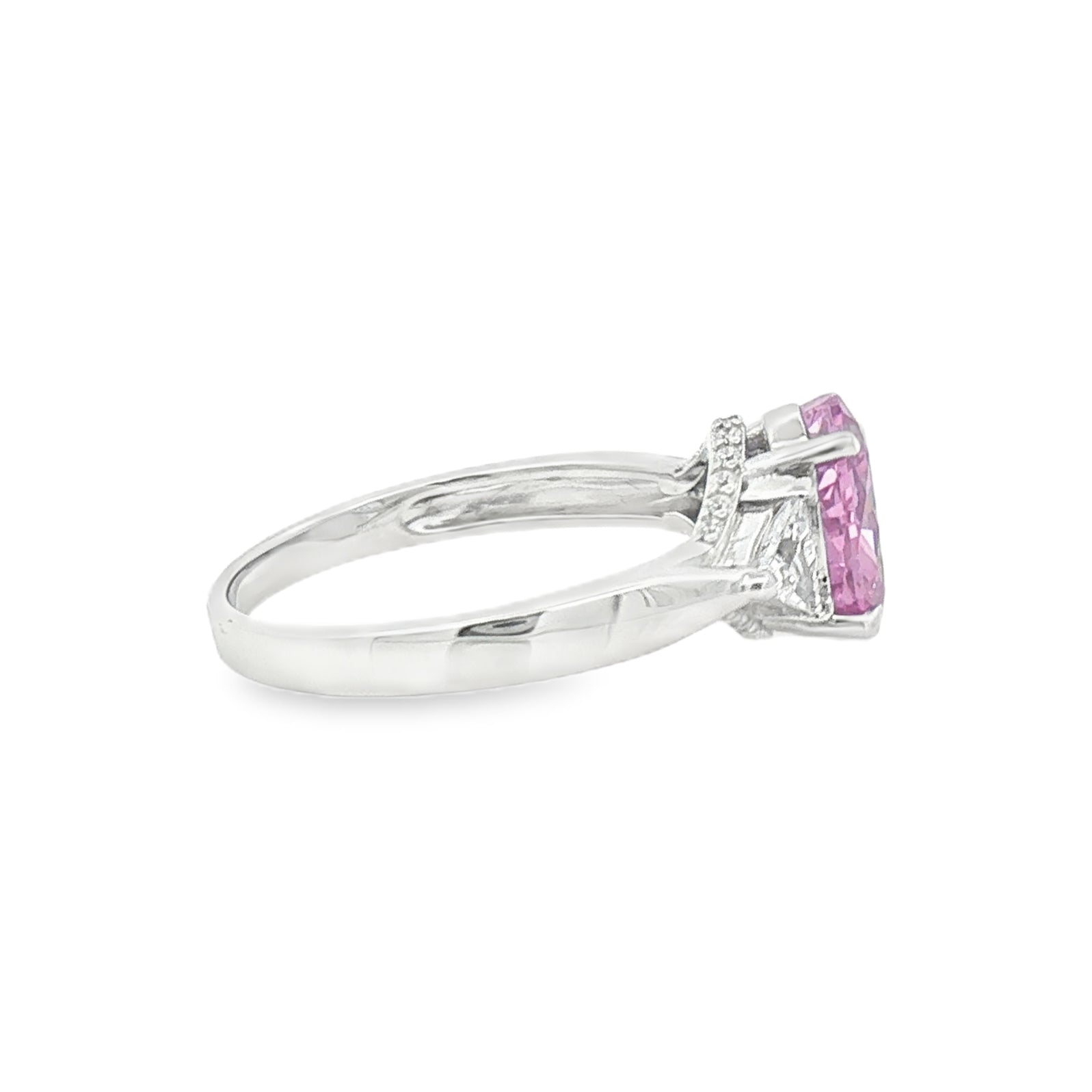 Silver Pink & White CZ Trilogy Ring side