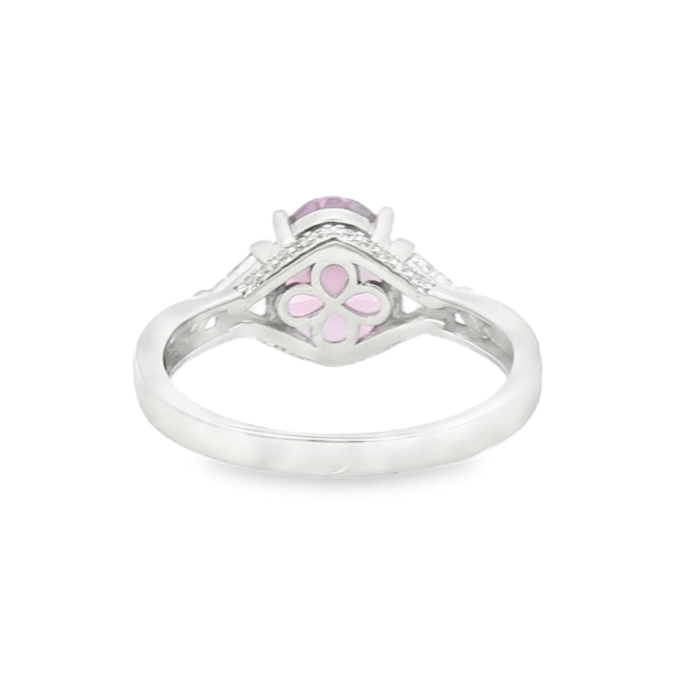 Silver Pink & White CZ Trilogy Ring rear