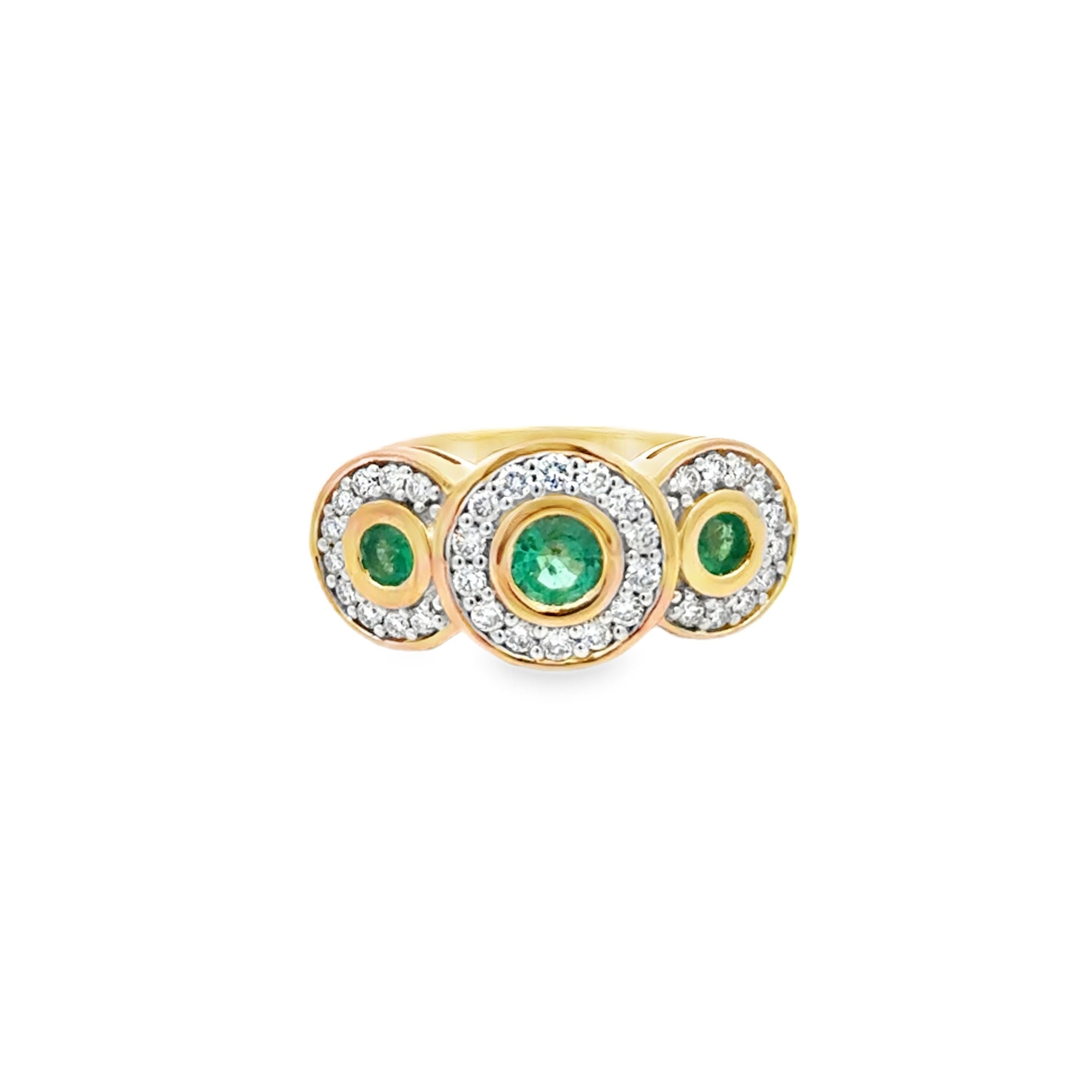 Emerald & Diamond Triple Halo Cluster Ring 9ct Gold
