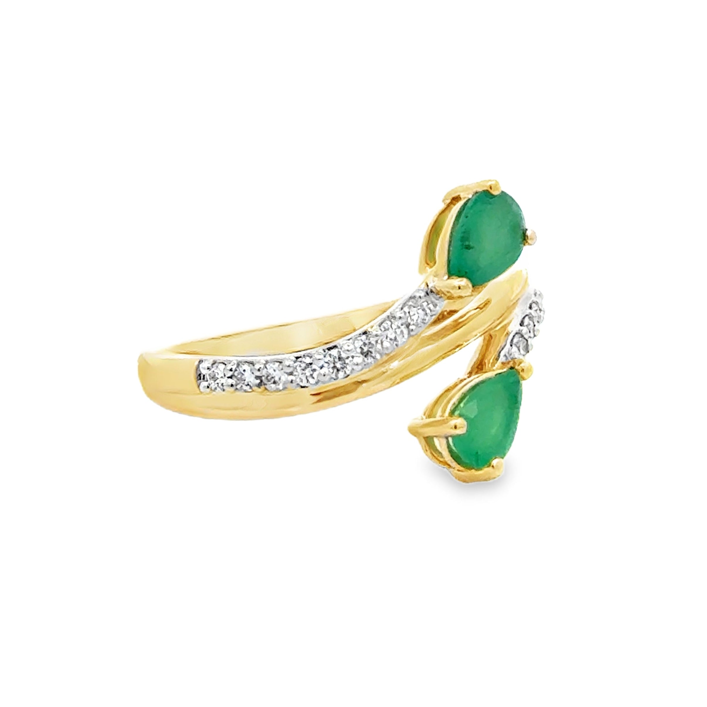 Round Emerald & Diamond Crossover Ring 9ct Gold side