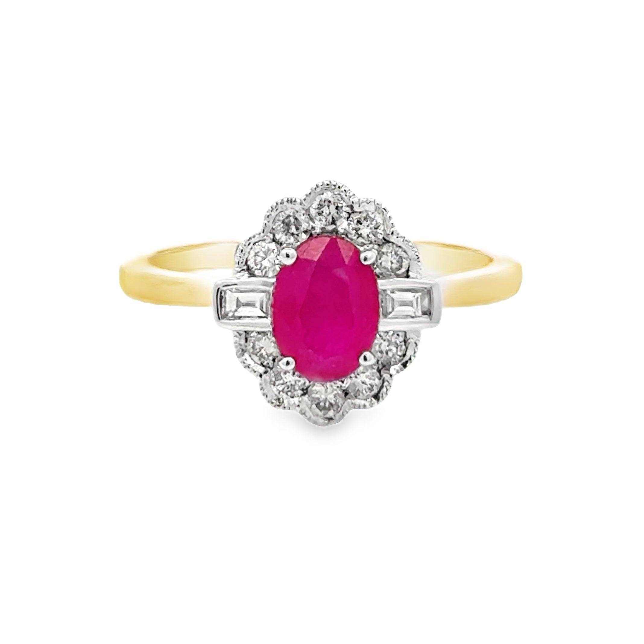 Ruby & Multi Cut Diamond Oval Cluster Ring 9ct Gold