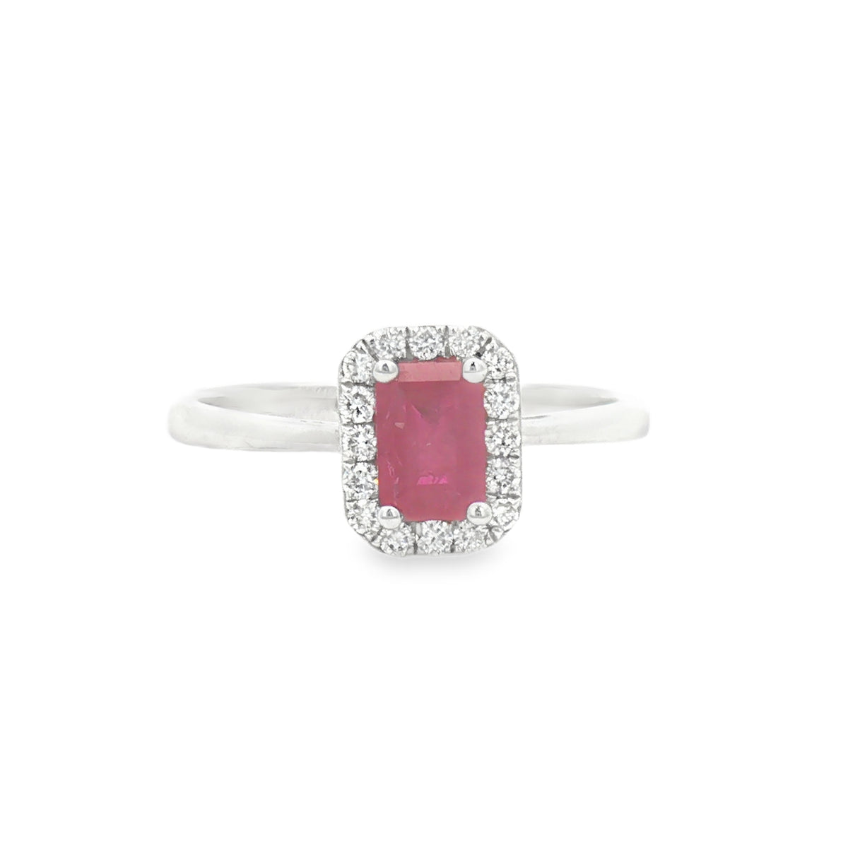 Octagonal Ruby & Diamond Cluster Ring 9ct White Gold
