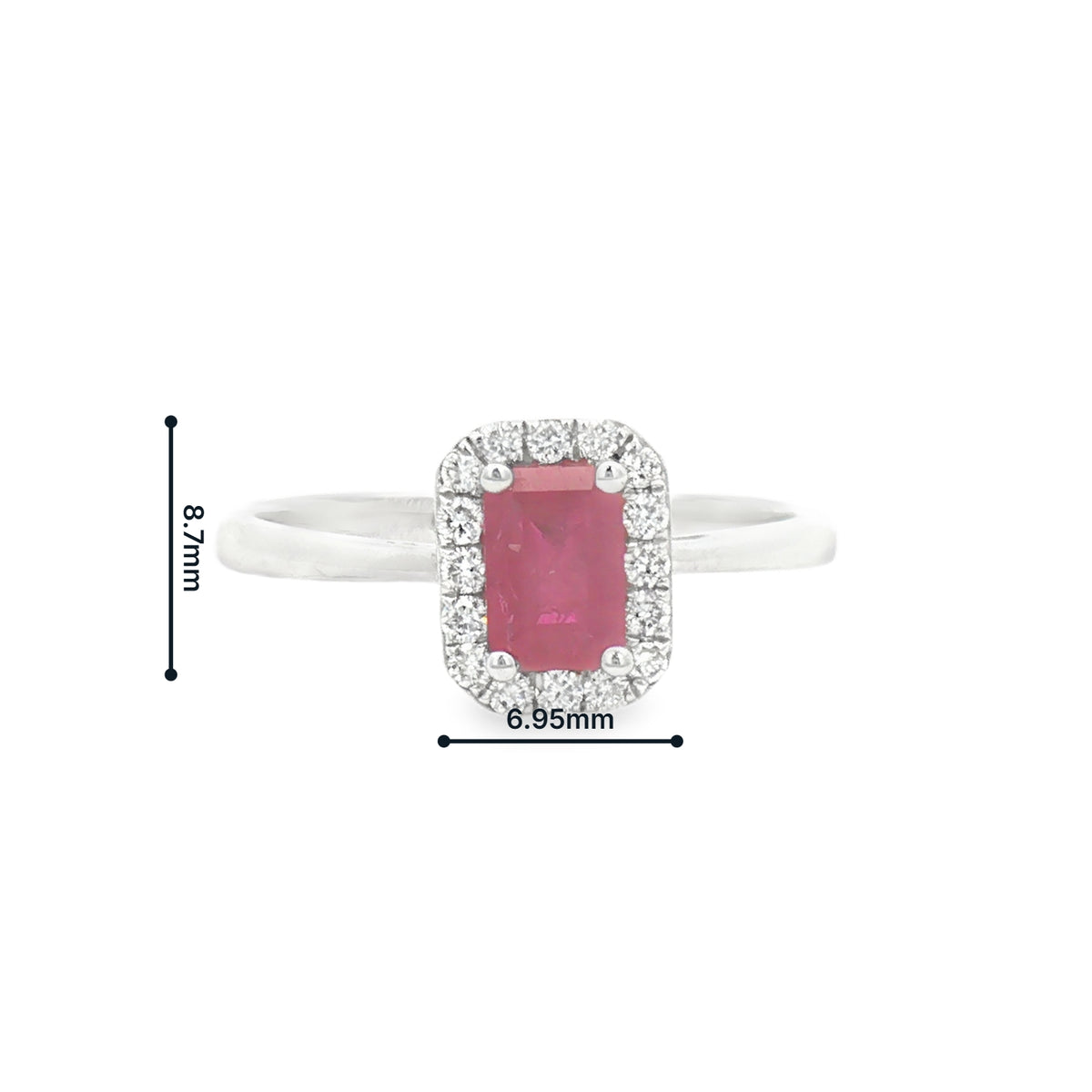 Octagonal Ruby & Diamond Cluster Ring 9ct White Gold