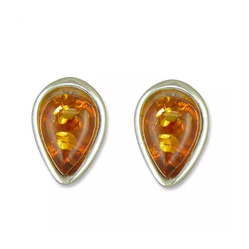 Sterling Silver Teardrop Amber Stud Earrings