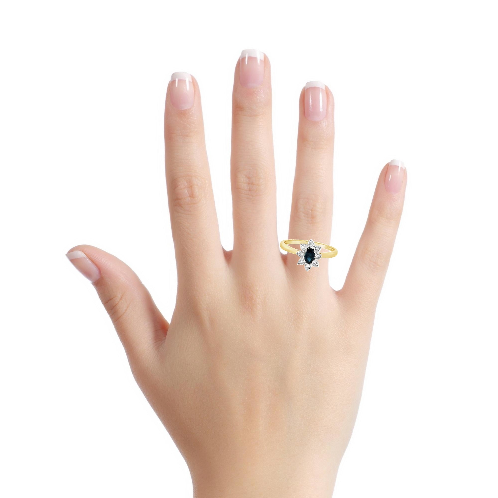 Sapphire & Diamond Oval Illusion Set Cluster Ring 9ct Gold