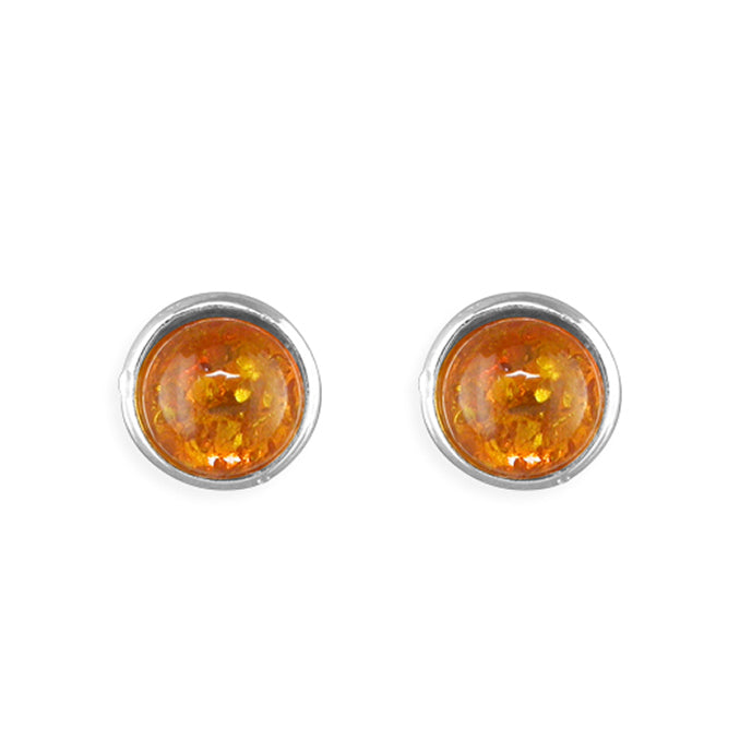 Sterling Silver Amber Round Stud Earrings