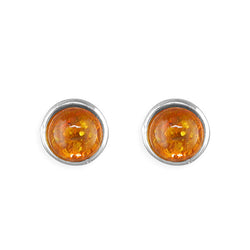 Sterling Silver Amber Round Stud Earrings