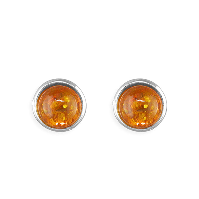 Sterling Silver Amber Round Stud Earrings