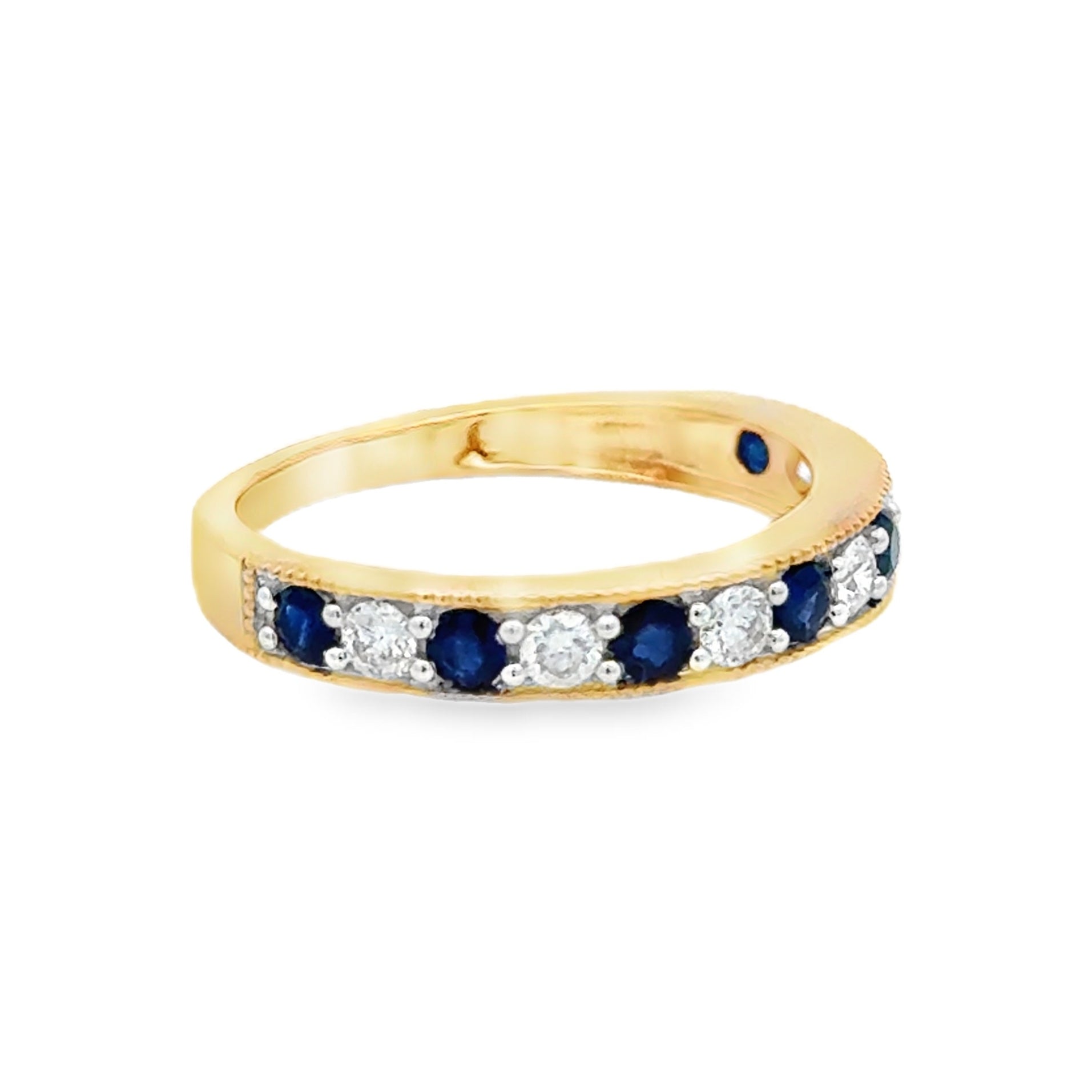 Sapphire & Diamond 13 Stone Grain Set Eternity Ring 9ct Gold SIDE