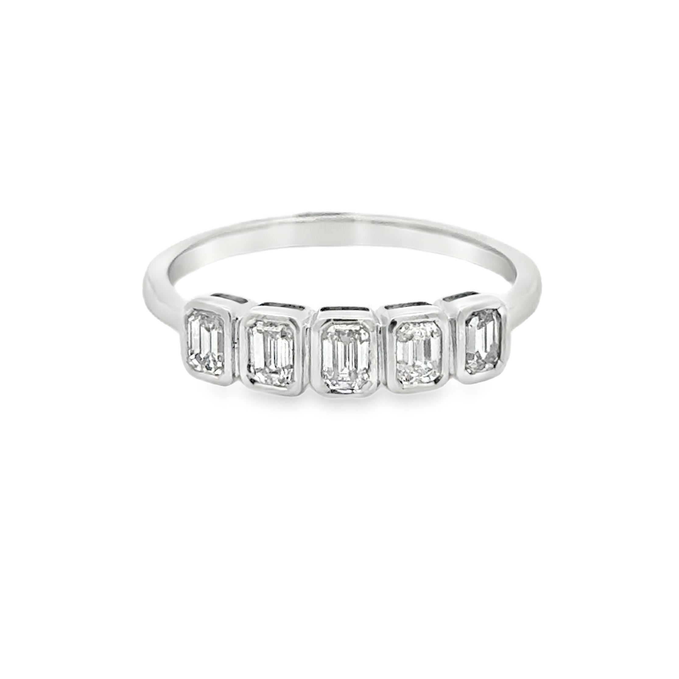 Diamond Emerald Cut Eternity Ring 0.52ct Bezel Set 18ct White Gold