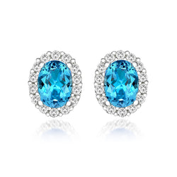 The Real Effect Sky Blue CZ Oval Cluster Earrings RE29554SW