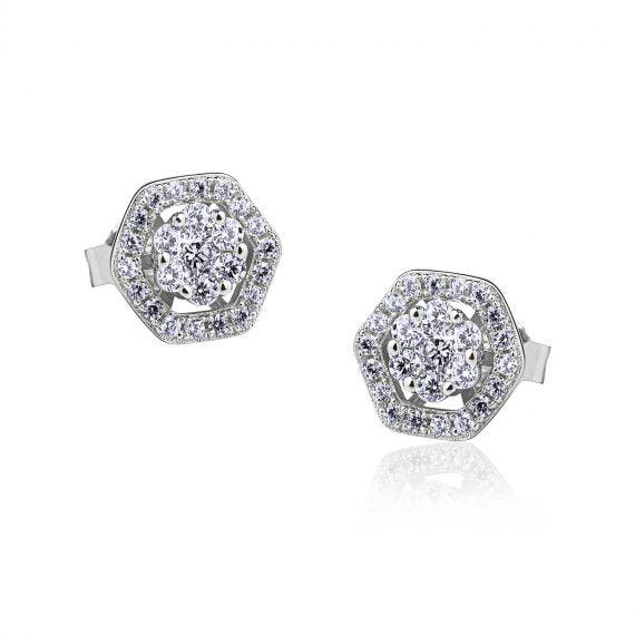 The Real Effect Hexagonal Halo Stud Earrings RE42584