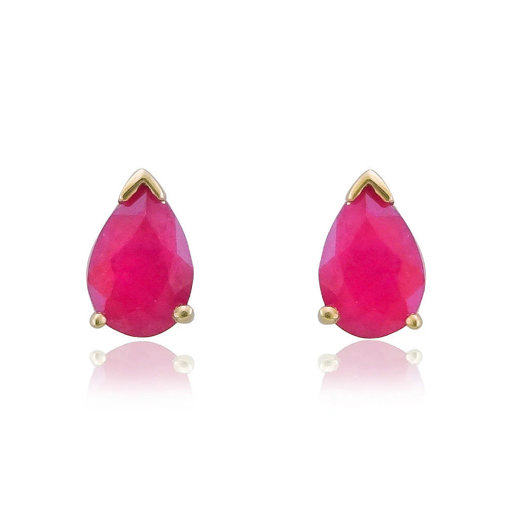 9ct Gold Pear Cut Ruby Stud Earrings