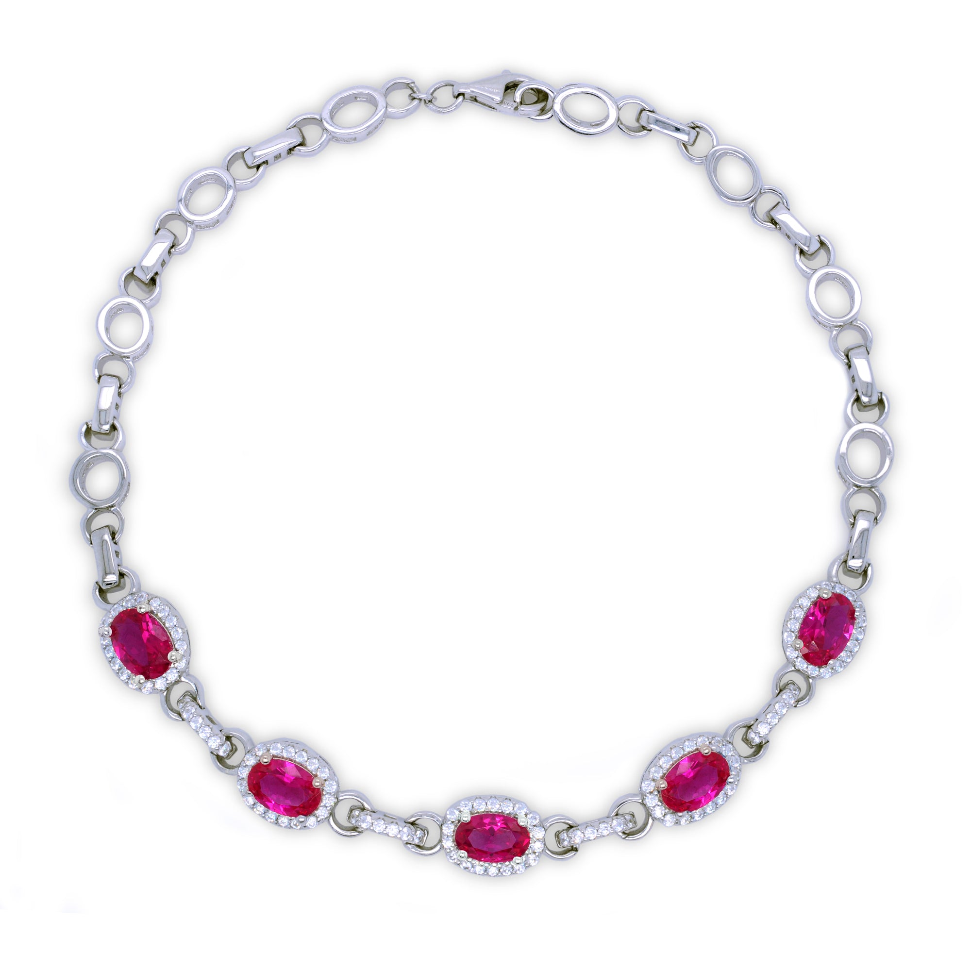 The Real Effect Silver Oval Red CZ Bracelet RE48874RB