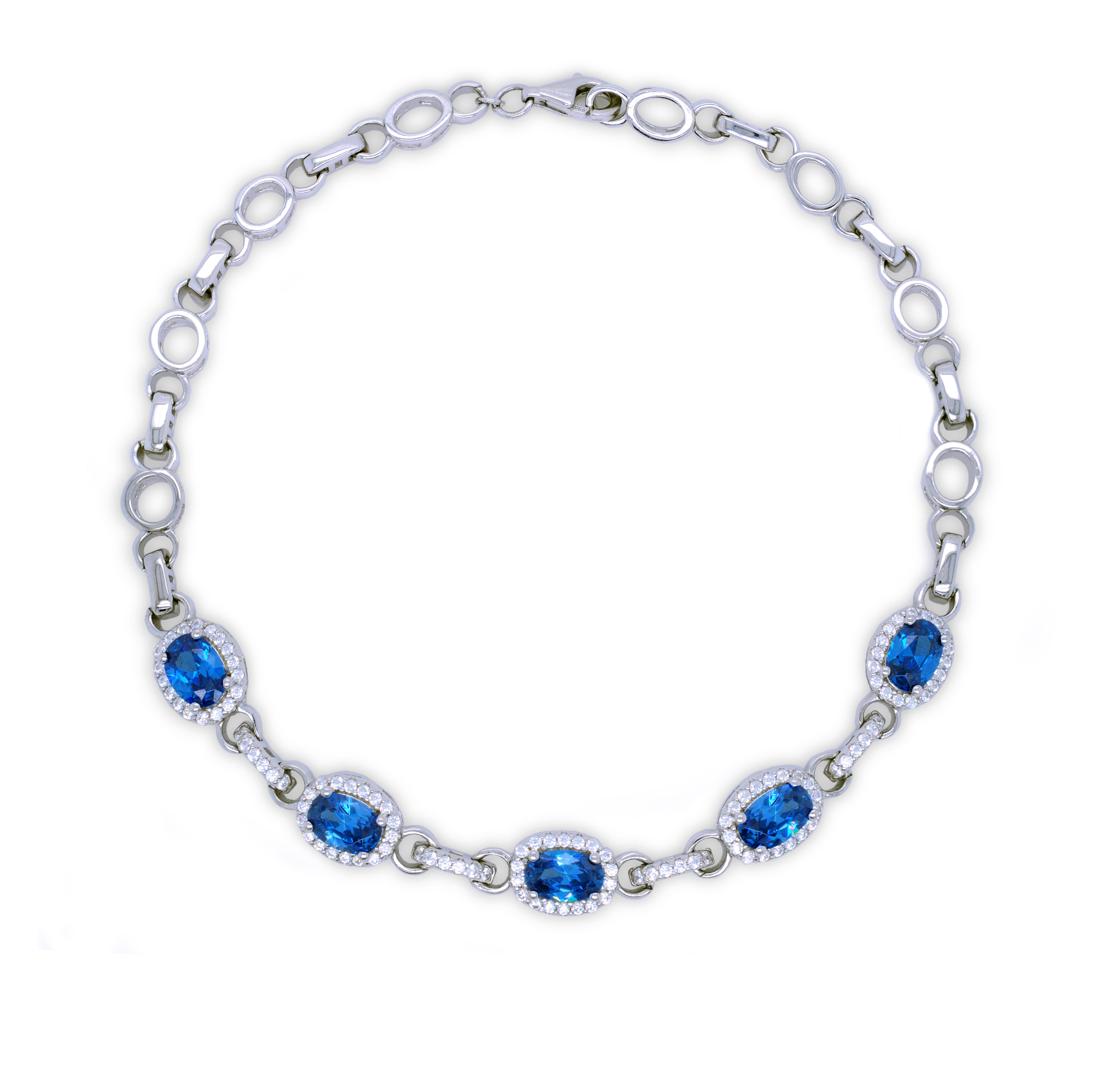The Real Effect Silver Oval Blue CZ Bracelet RE48874SP