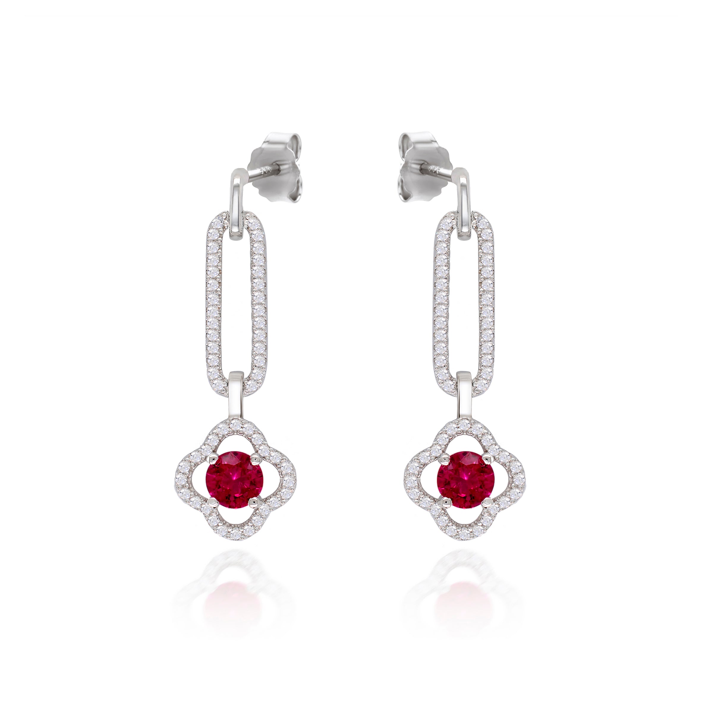 The Real Effect Red CZ Long Drop Earrings RE52604