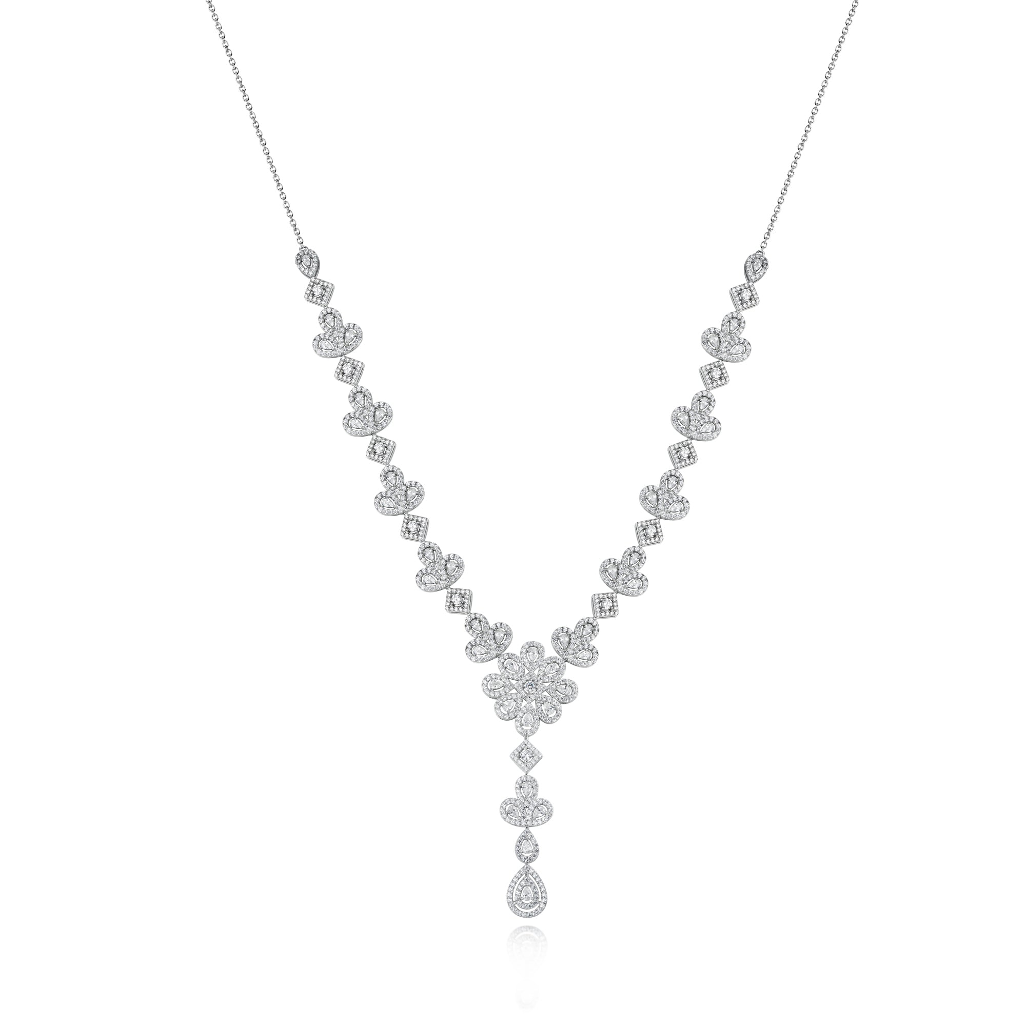 The Real Effect Silver Floral CZ Necklace RE52994