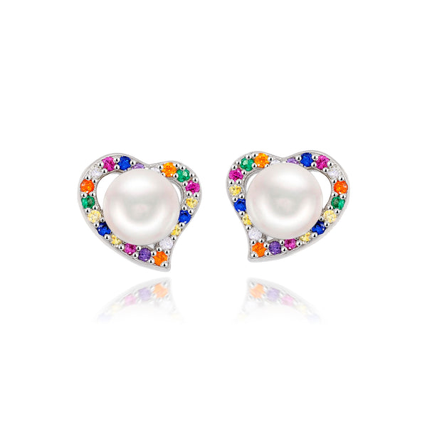 The Real Effect Rainbow Heart Pearl Earrings RE53204