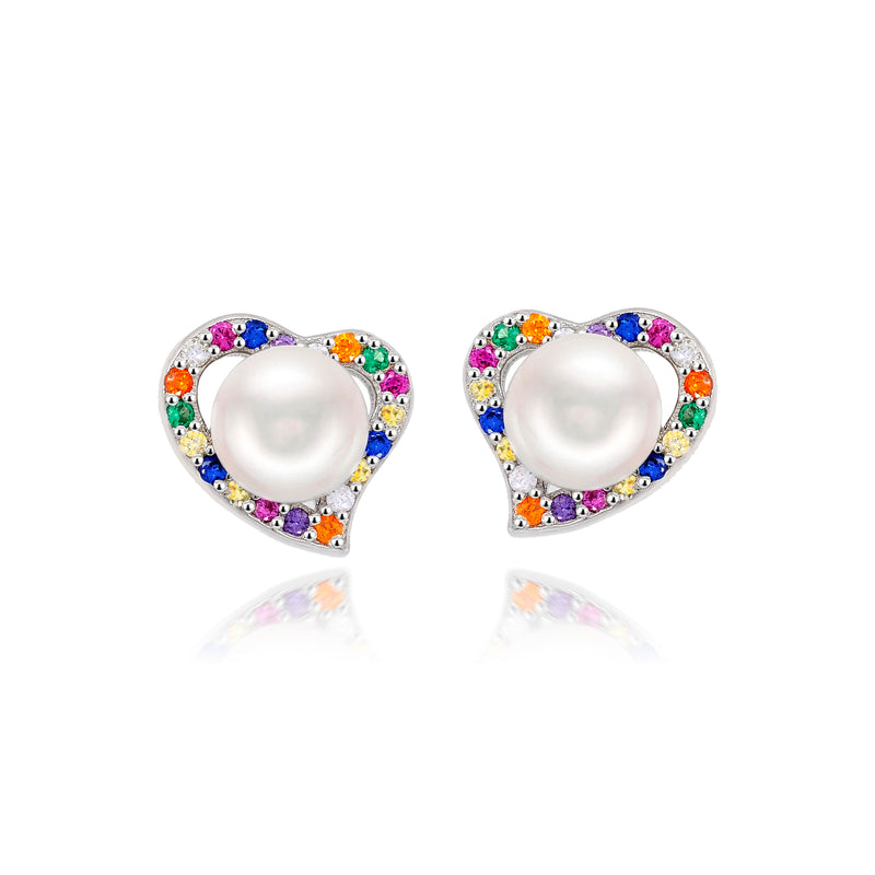 The Real Effect Rainbow Heart Pearl Earrings RE53204