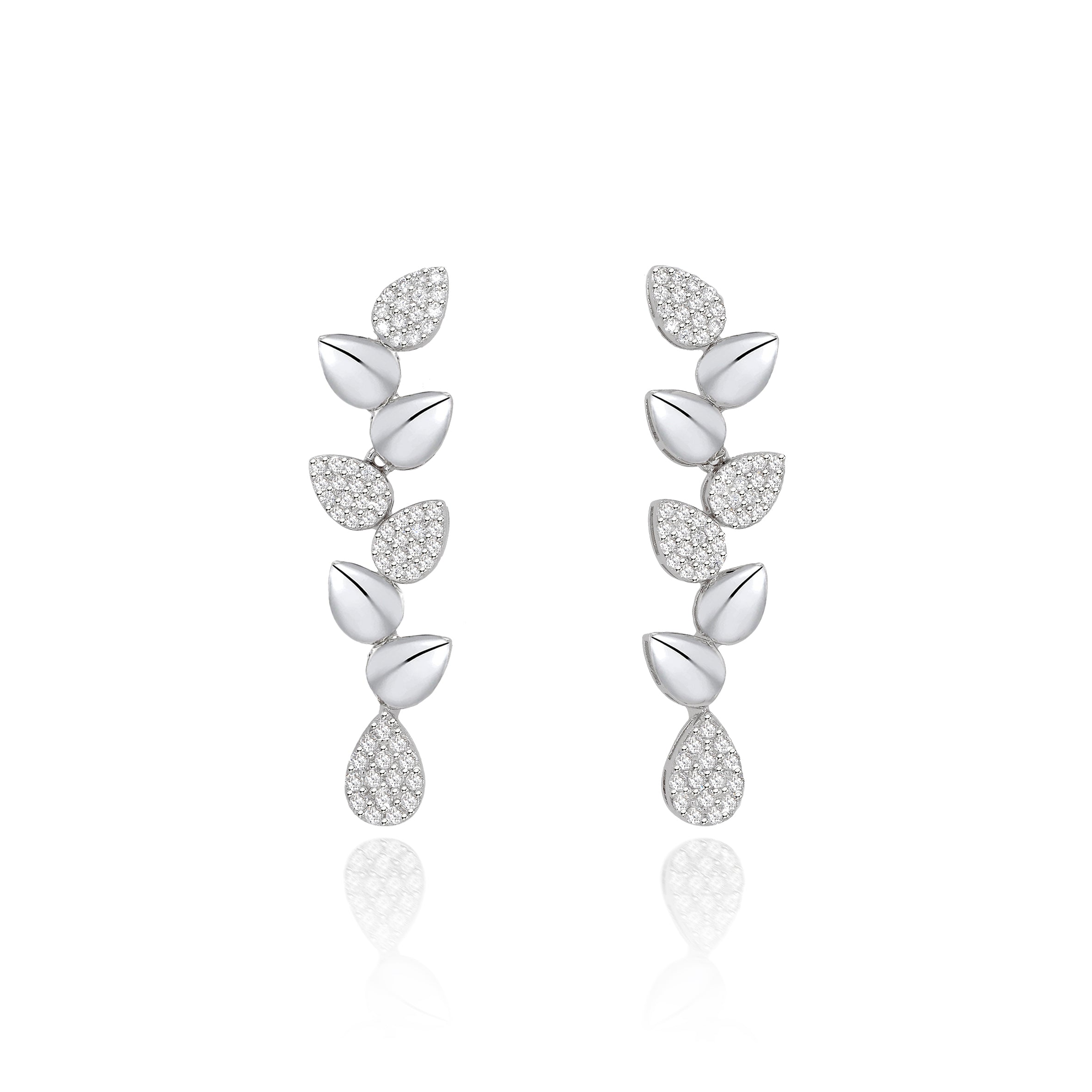 The Real Effect Long Leaf CZ Drop Earrings RE53424