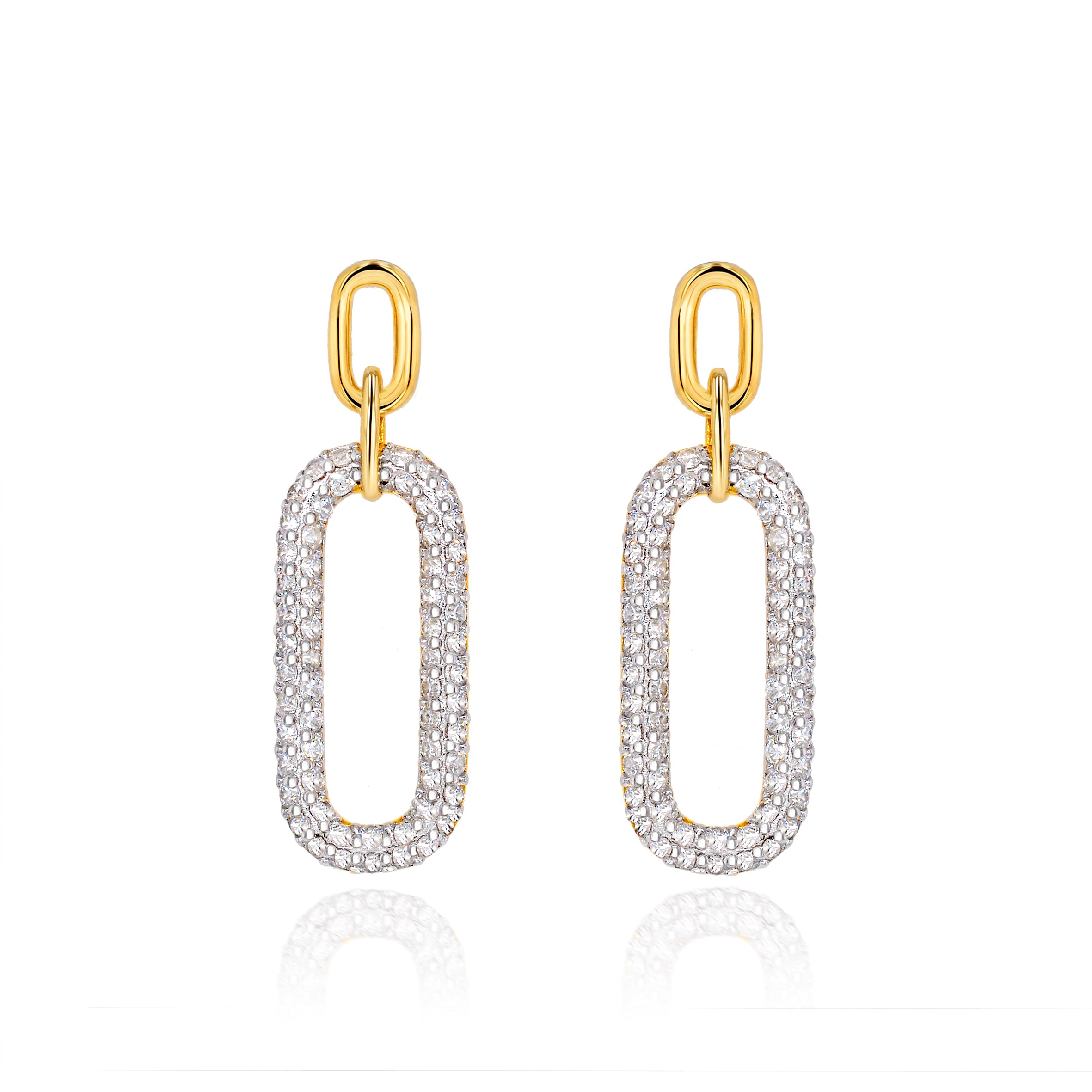 The Real Effect Silver Gold Plated CZ Drop Earrings RE53514