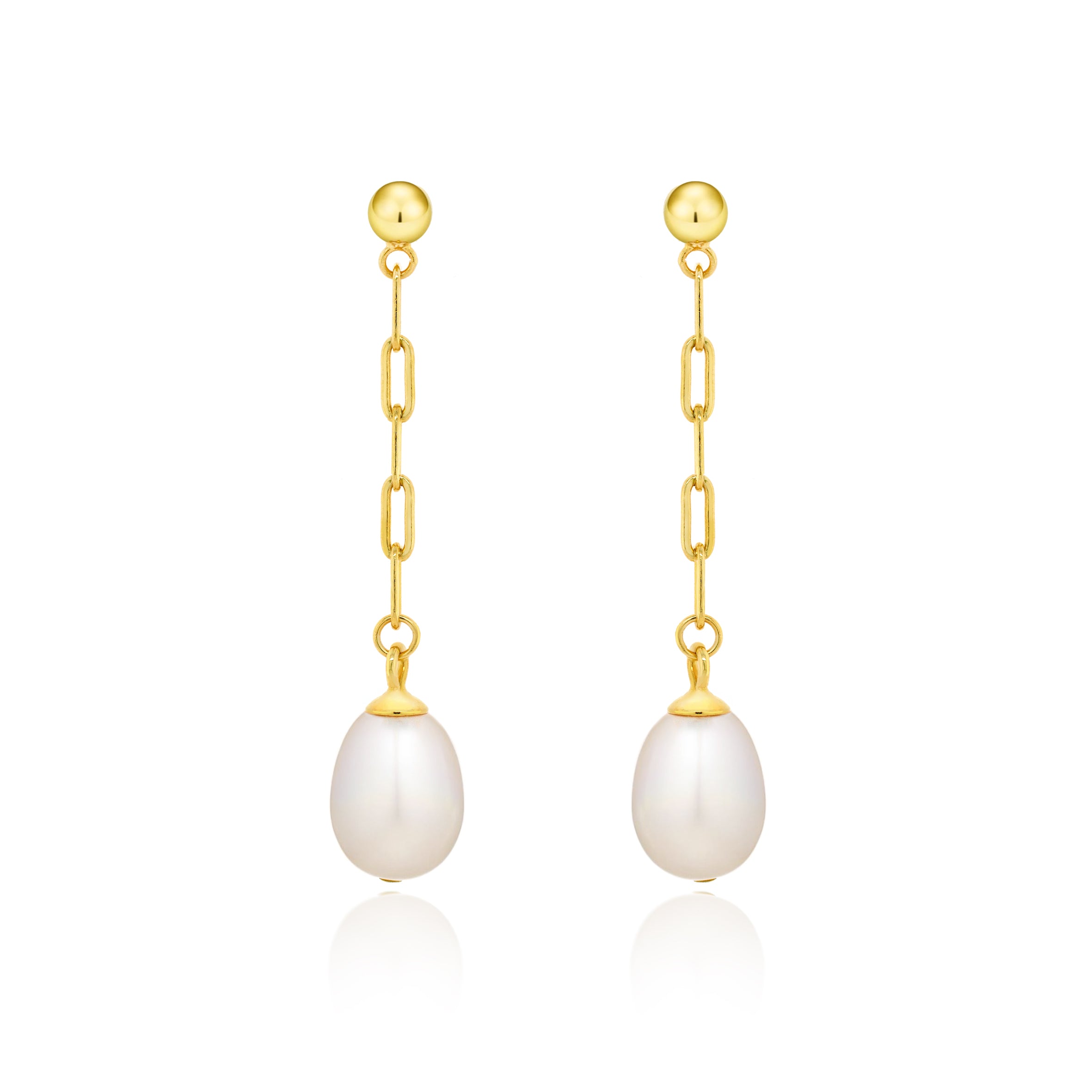 The Real Effect Gold Plate Long Pearl Drop Earrings RE53634