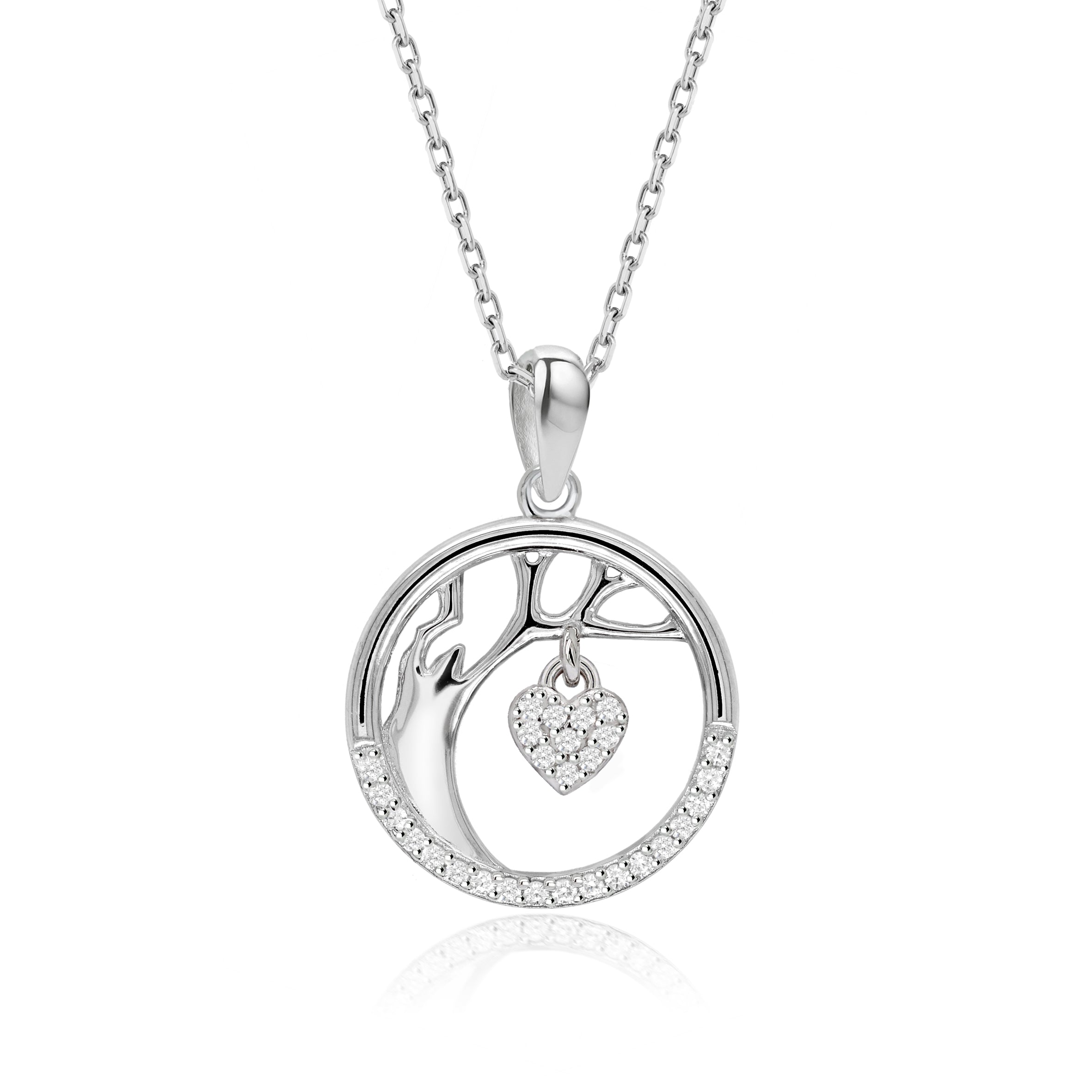 Real Effect CZ Tree with Heart Necklace RE53654