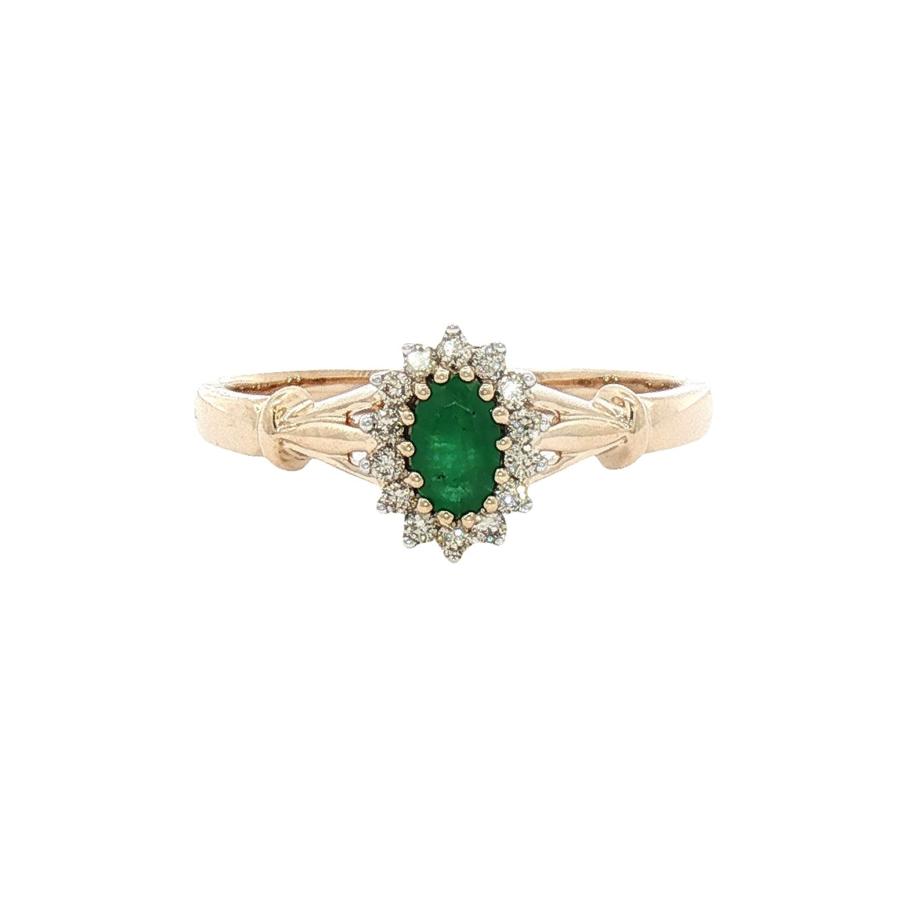 Emerald & Diamond Oval Cluster Ring 9ct Yellow Gold