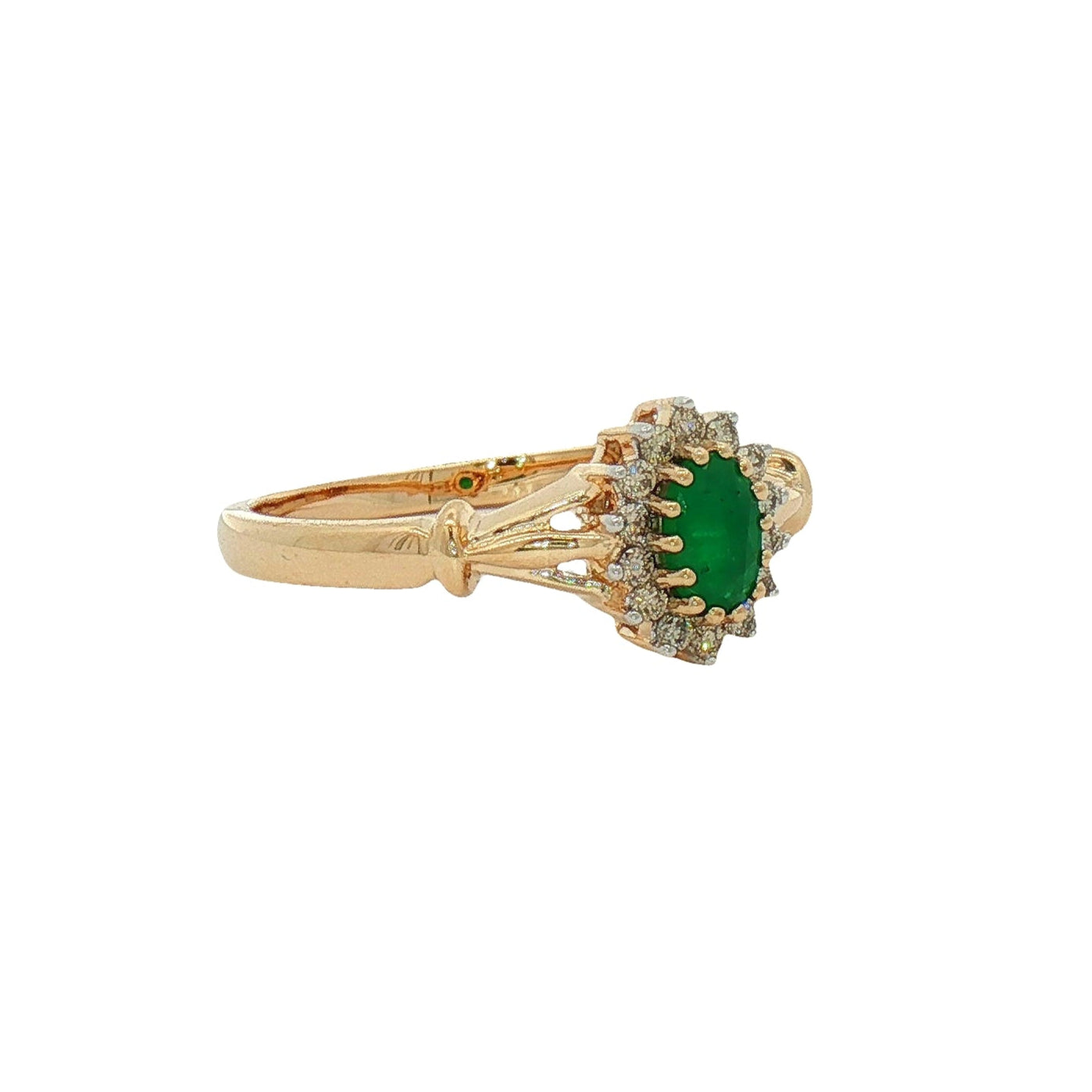 Emerald & Diamond Oval Cluster Ring 9ct Yellow Gold side