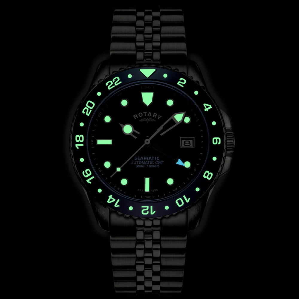 Rotary Seamatic 300 GMT Men's Automatic Bracelet Watch RGB10005/04 night