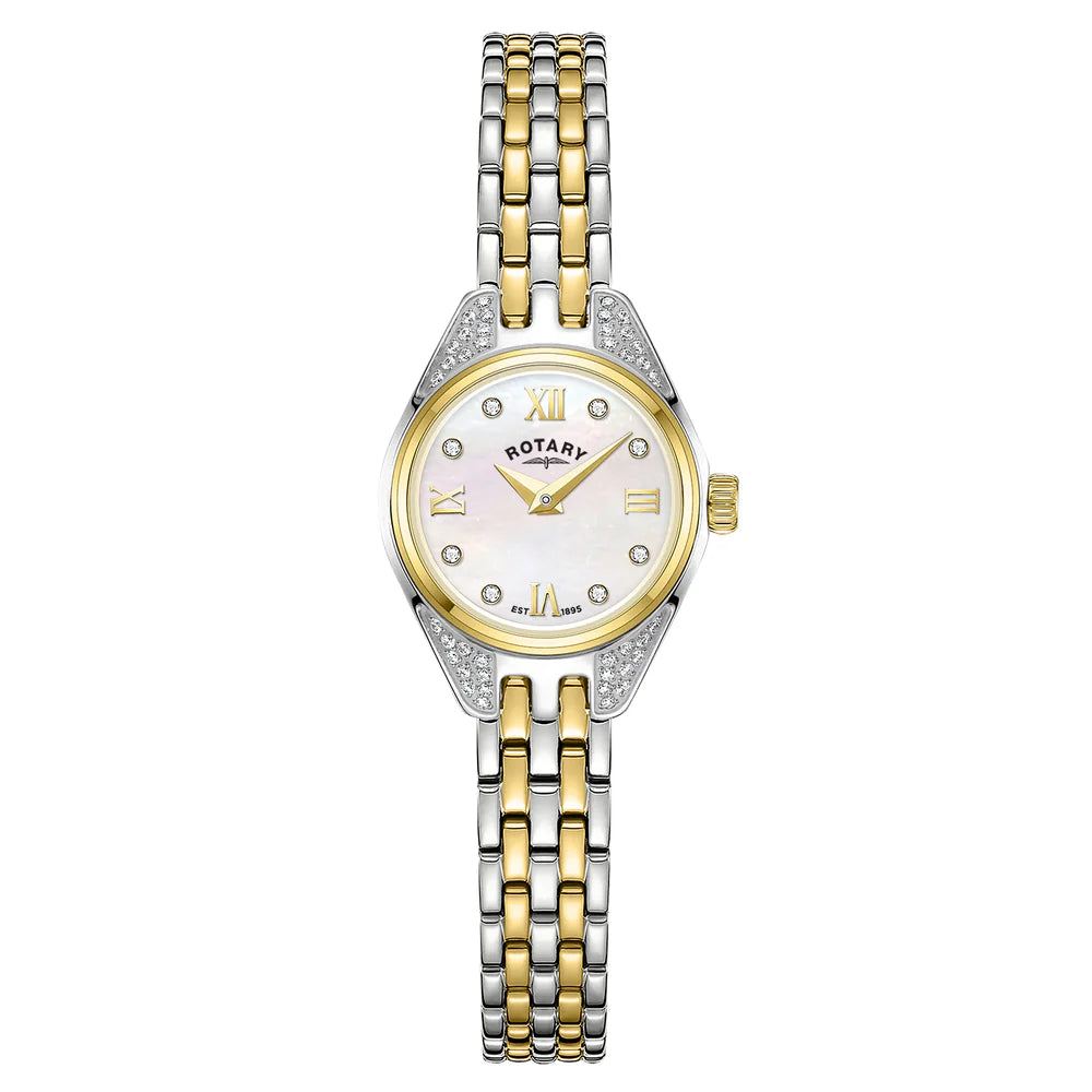Rotary Cocktail Two Tone Ladies Bracelet Stone Set Watch RLB05141/21