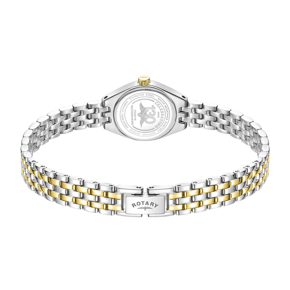 Rotary Cocktail Two Tone Ladies Bracelet Stone Set Watch RLB05141/21 case back