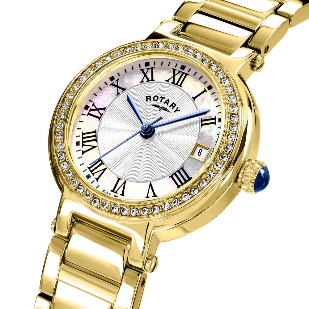 Rotary Heritage Ladies Gold Tone Stone Set Bracelet Watch RLB10008/07 side