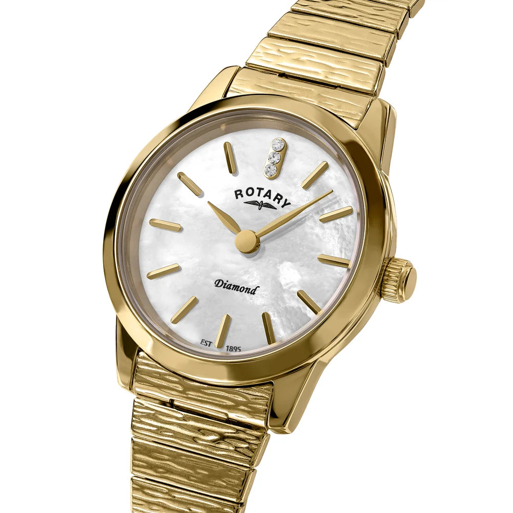 Rotary Heritage Altera Diamond Ladies Gold Tone Expansion Bracelet Watch RLB10040/41/D DIAL