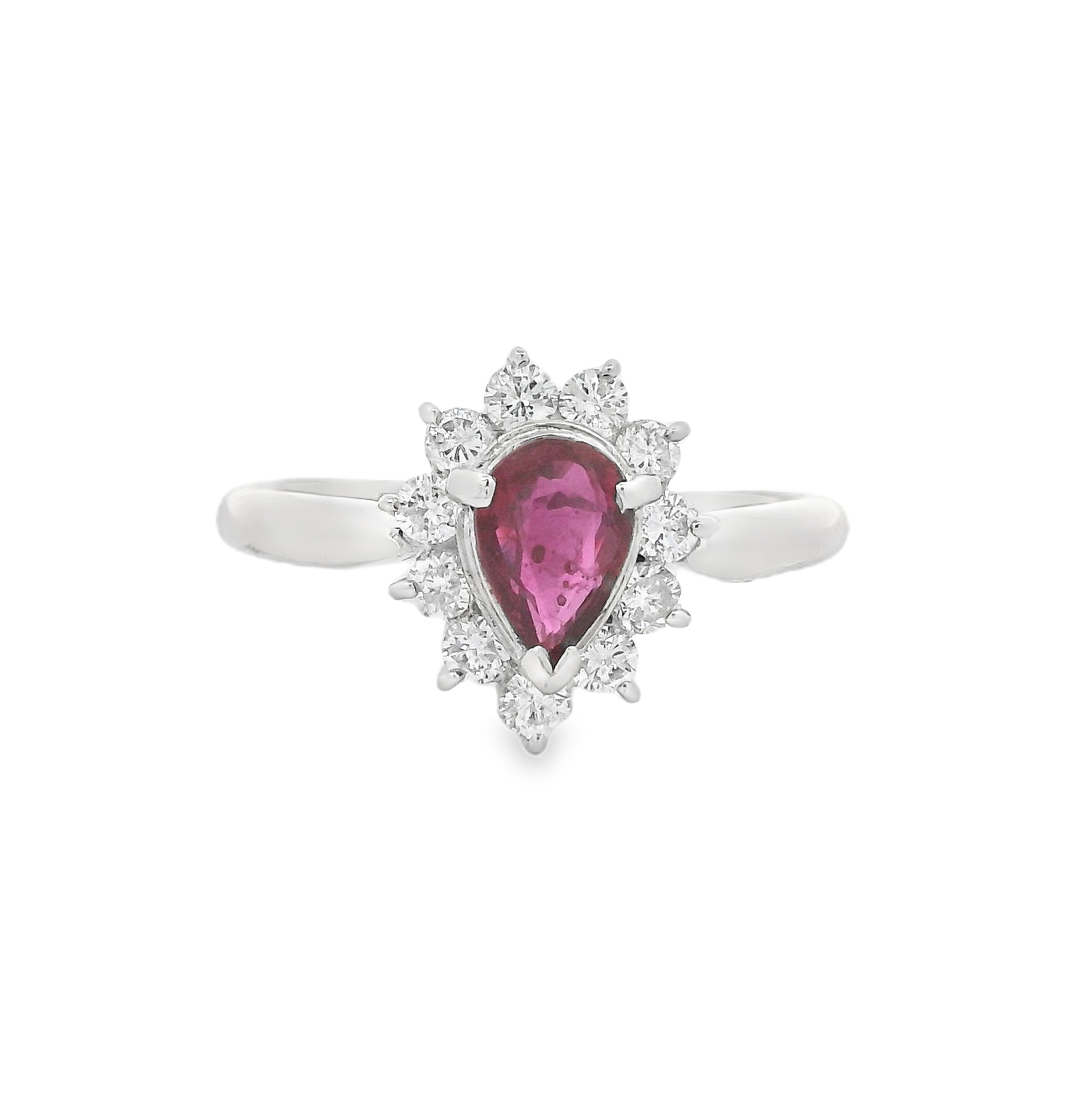 Ruby & Diamond Pear Cluster Ring Platinum