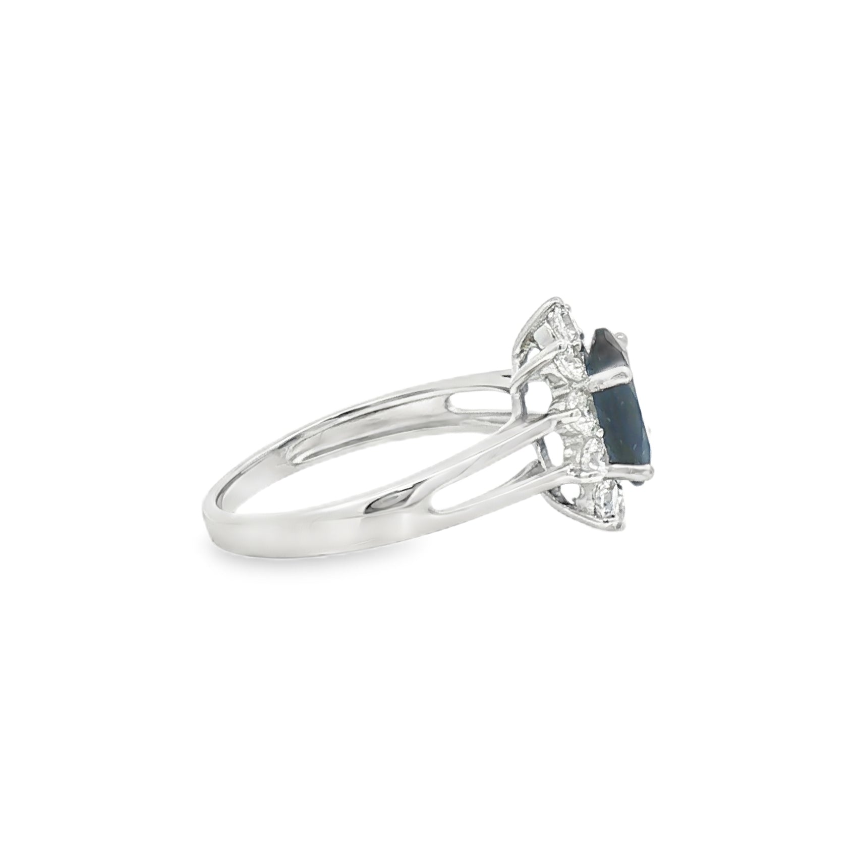 Silver Blue & White CZ Oval Cluster Ring side