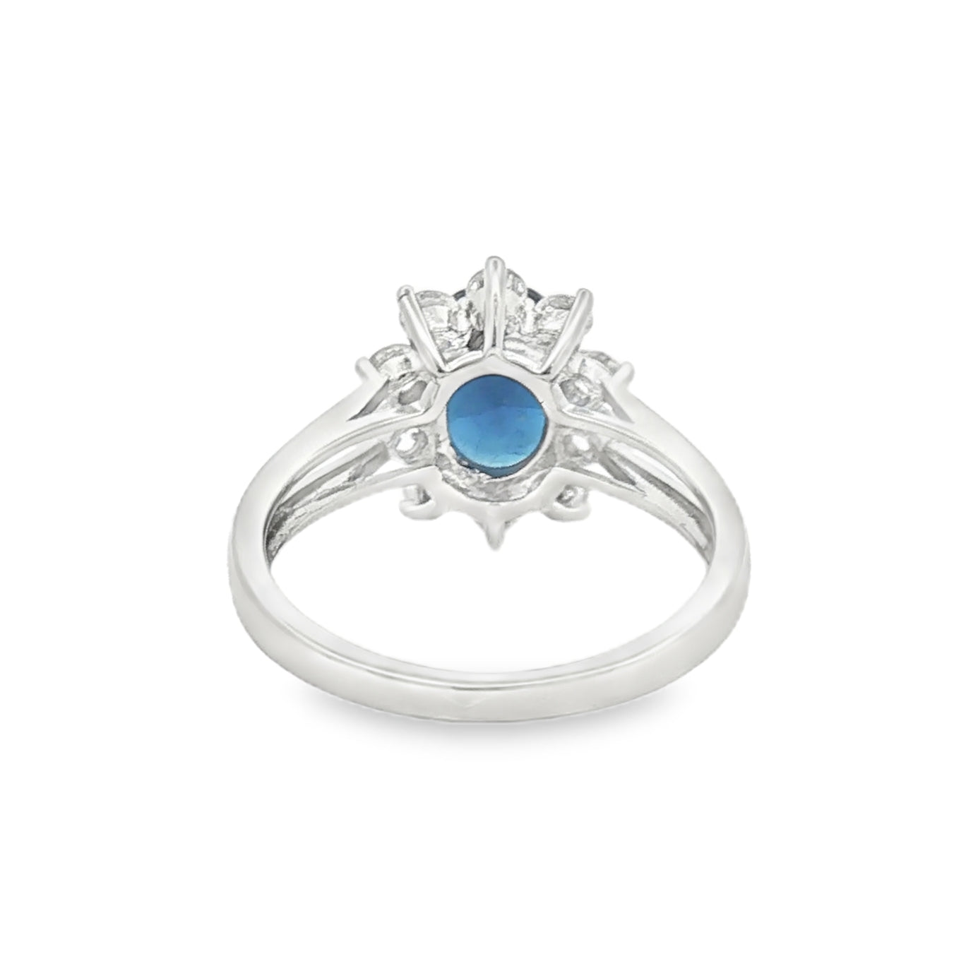 Silver Blue & White CZ Oval Cluster Ring rear