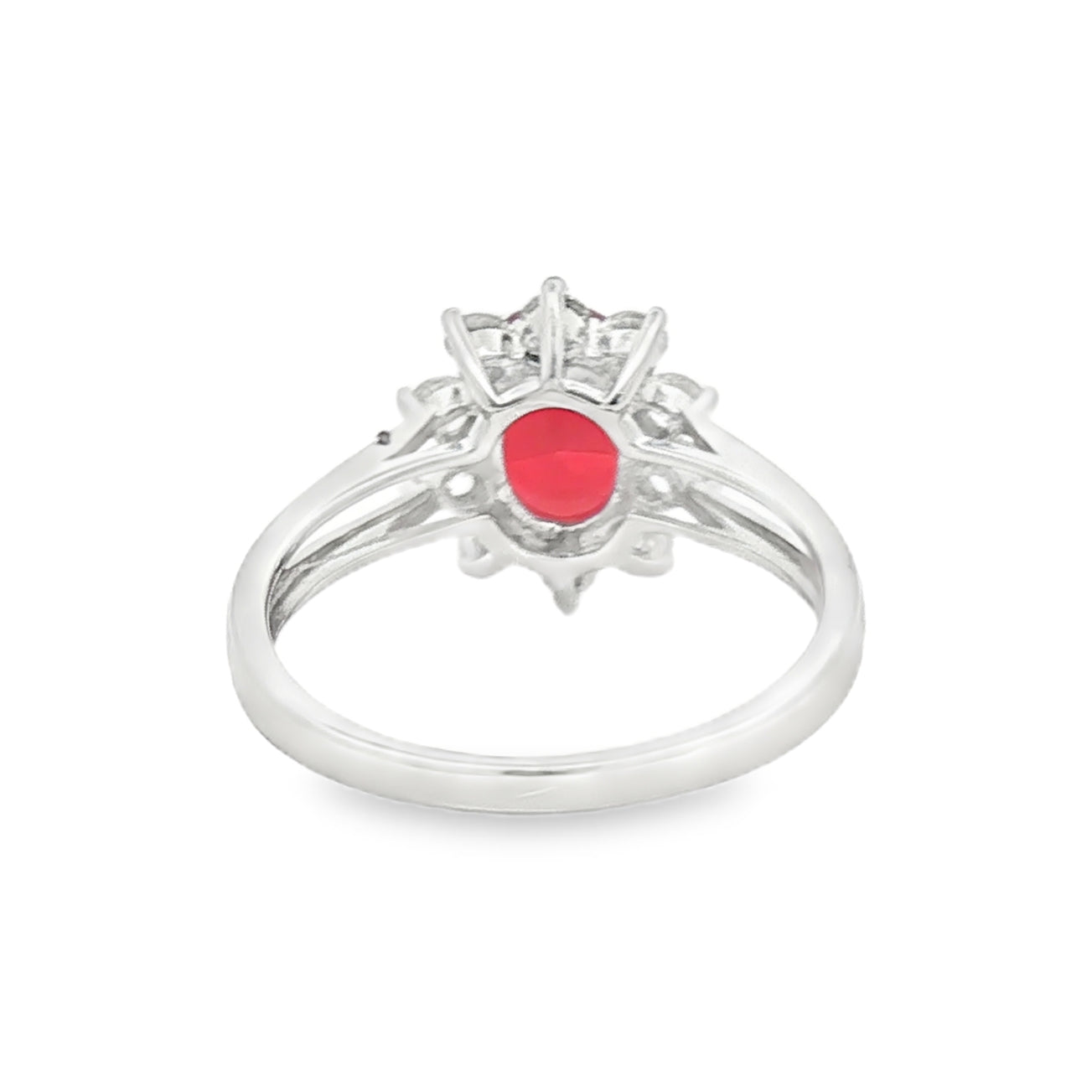 Silver Red & White CZ Oval Cluster Ring REAR