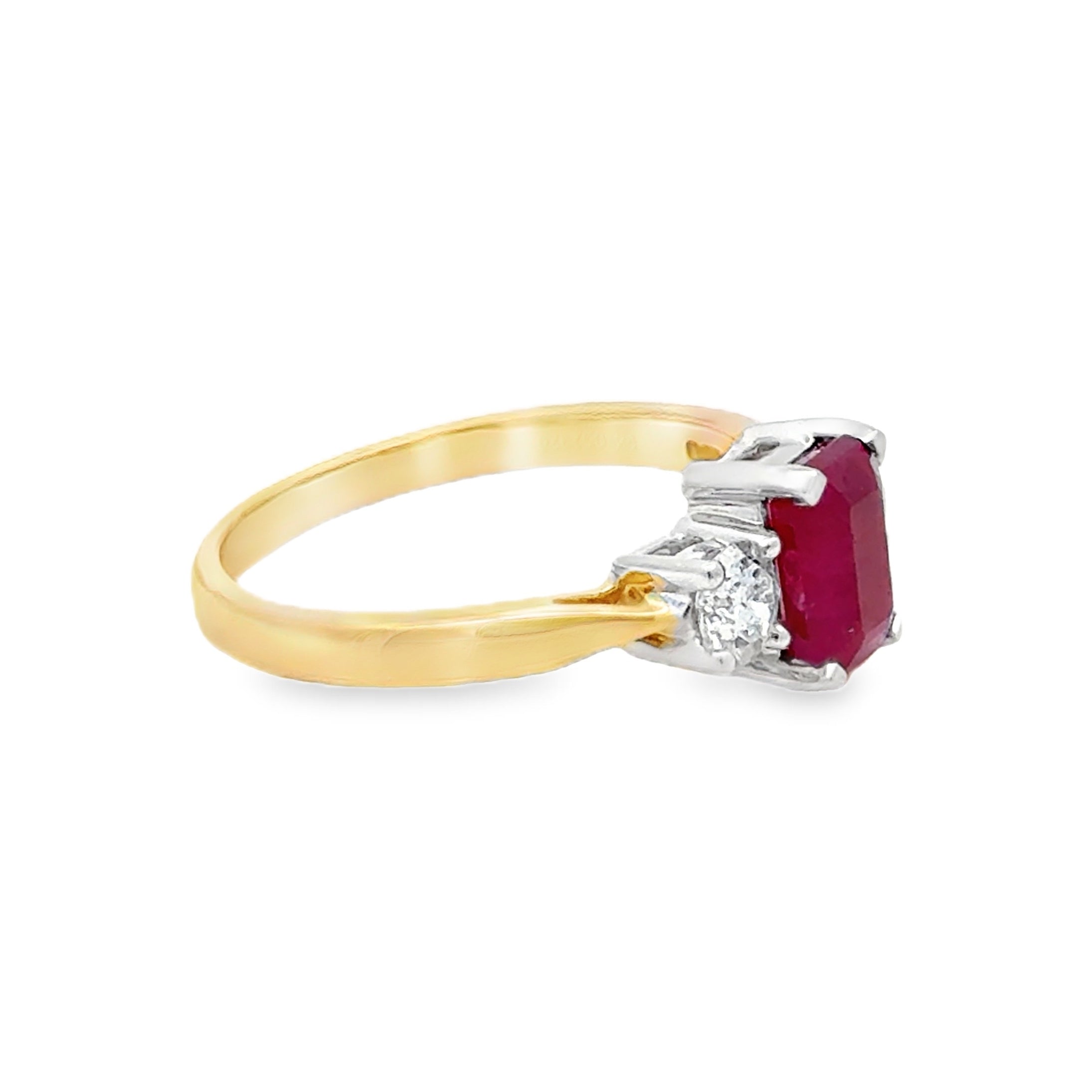 Ruby & Diamond Trilogy Ring 9ct Gold SIDE